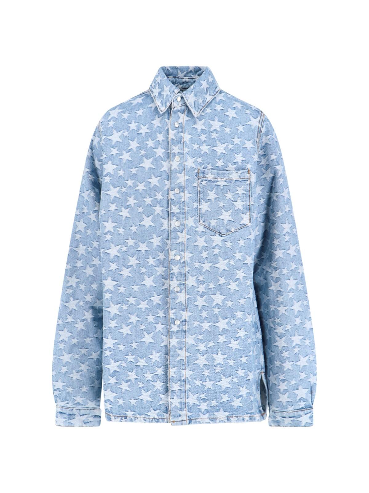 Shop Erl Jacquard Denim Shirt In Light Blue