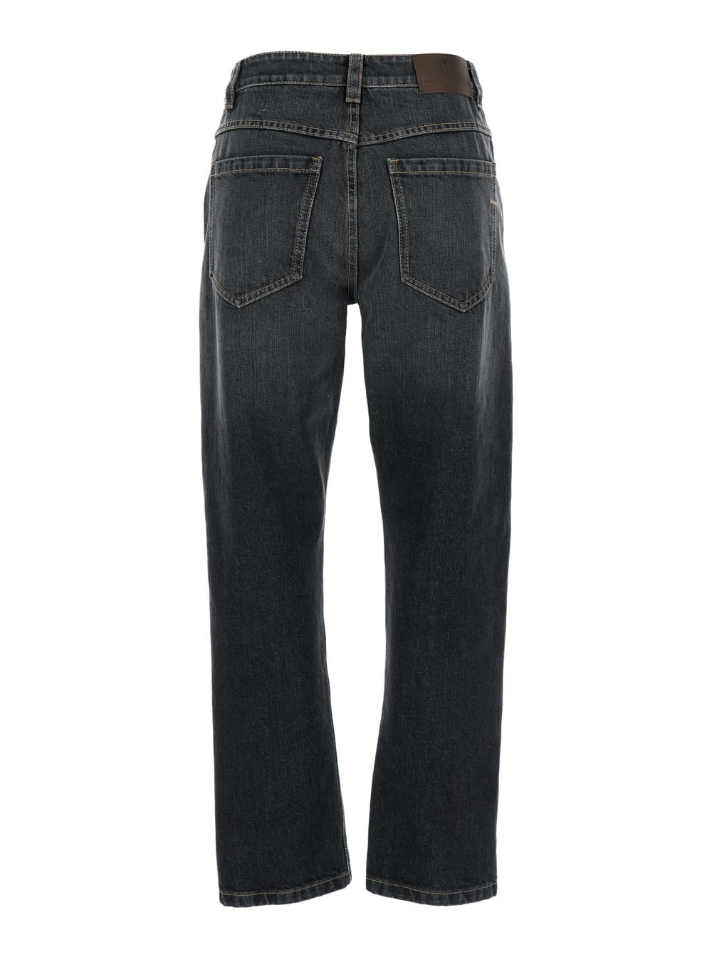 Shop Brunello Cucinelli Black Straight Jeans With Logo Patch In Cotton Denim Woman