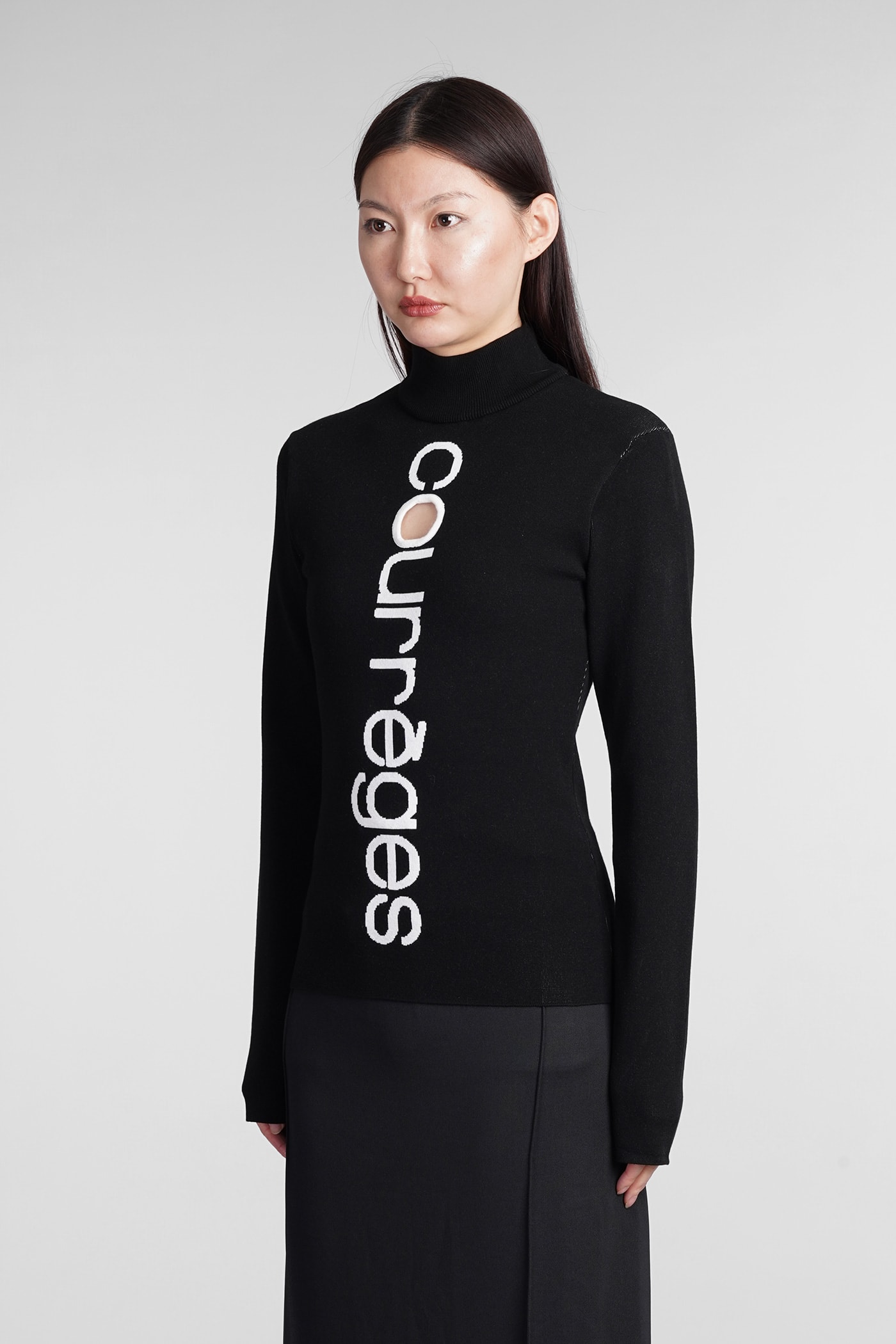 Courrèges Logo Intarsia Knit Viscose Blend Sweater In Black/heritage White