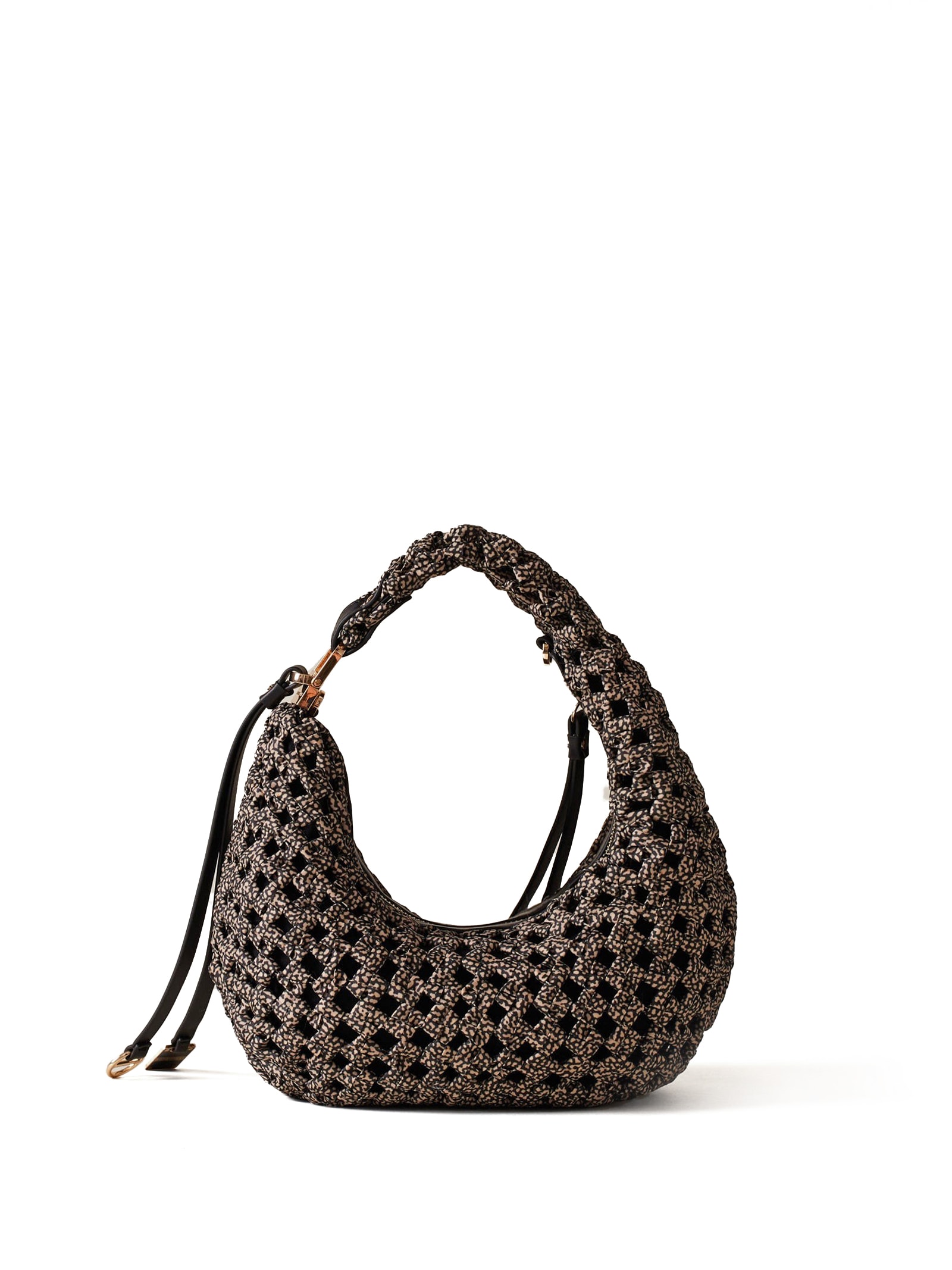 Shop Borbonese La Nido Mini Woven Hobo Shoulder Bag In Op Naturale/nero