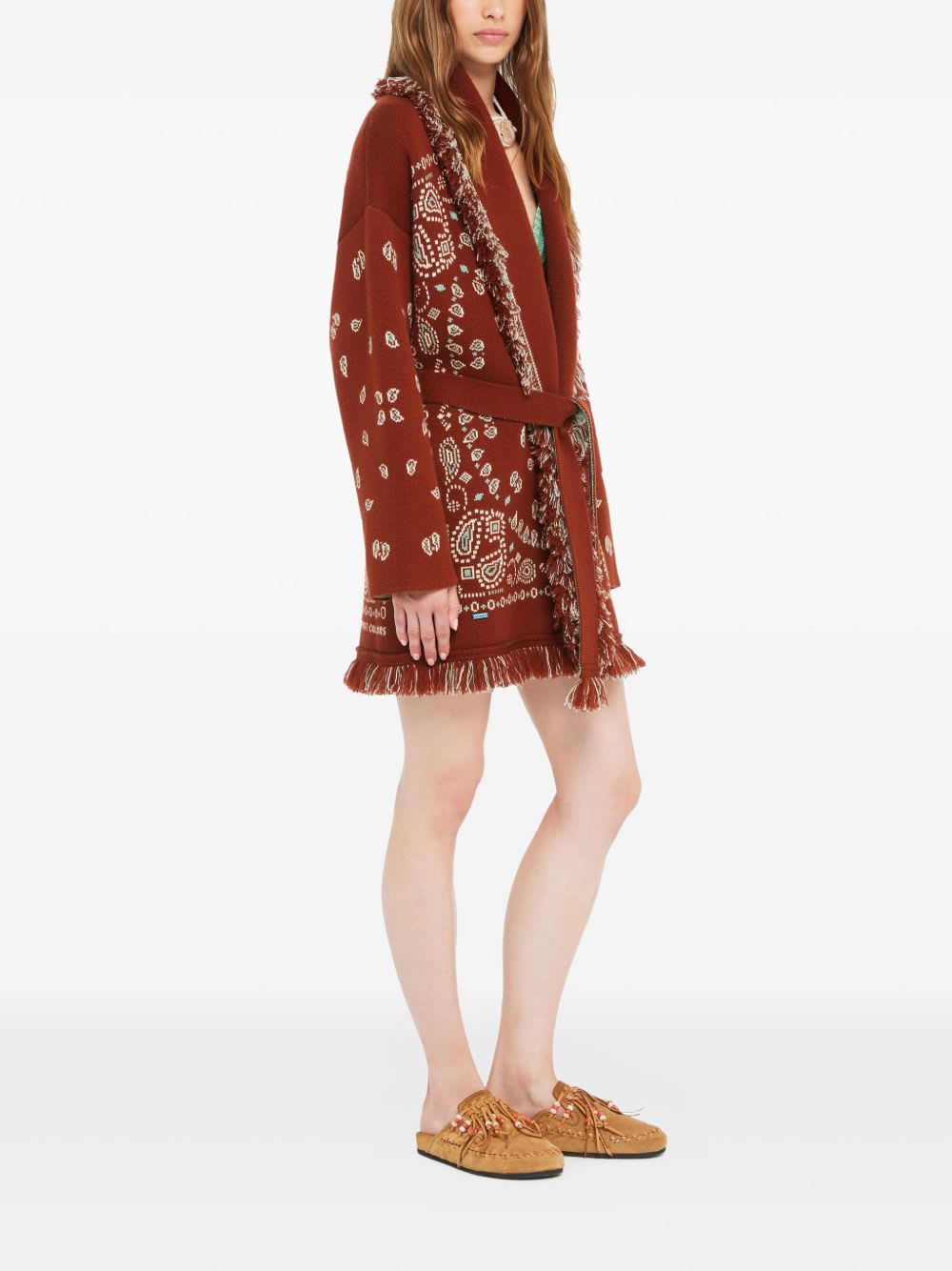 Alanui Bandana Jacquard Cashmere Cardigan In Brown