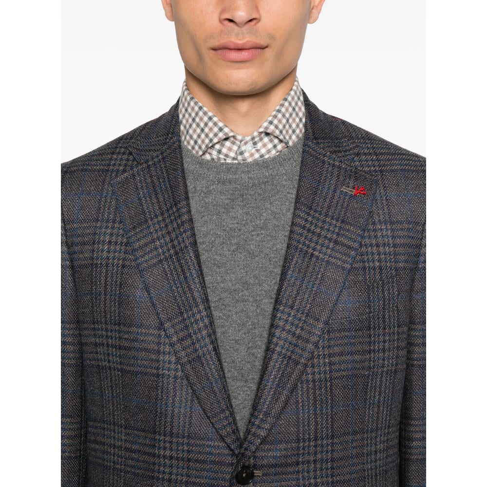 Isaia Checked-pattern Wool-silk Blend Blazer In Multi