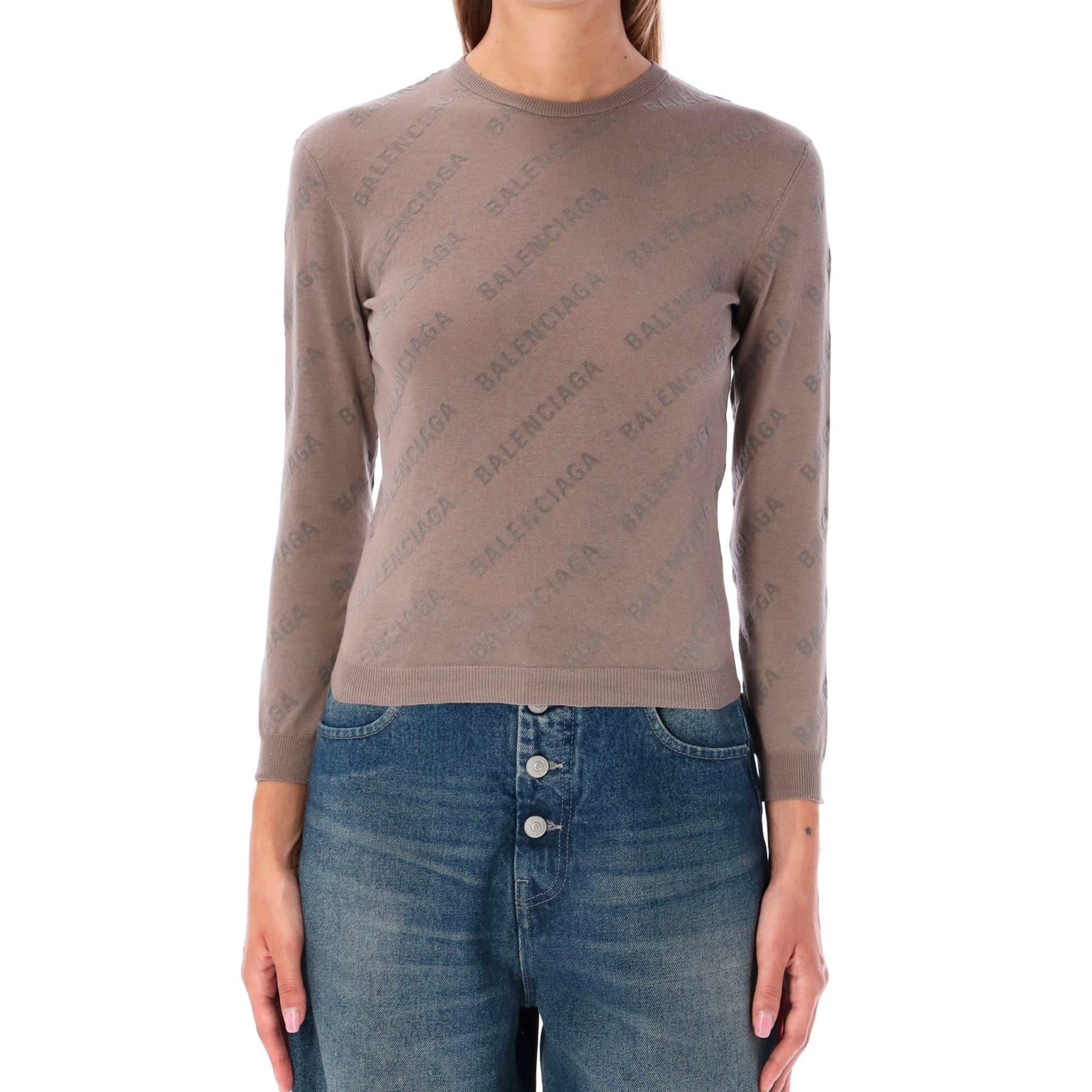 Shop Balenciaga Knitted Pullover In Brown