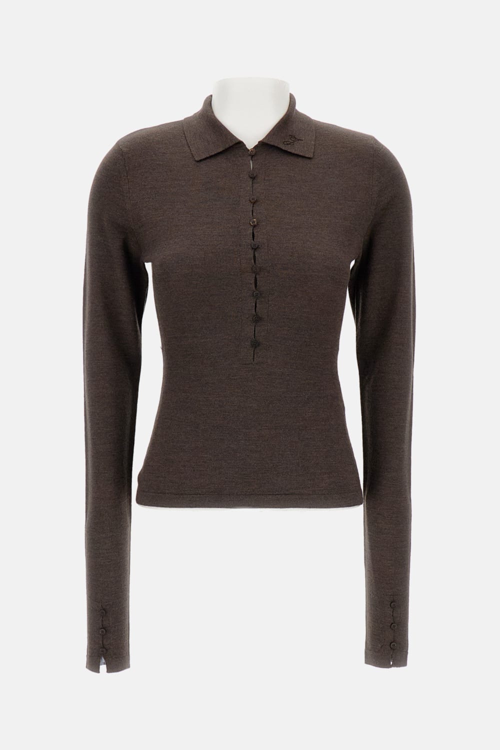 Jacquemus Women Brown The Merino Long-sleeve Polo Shirt In Brown