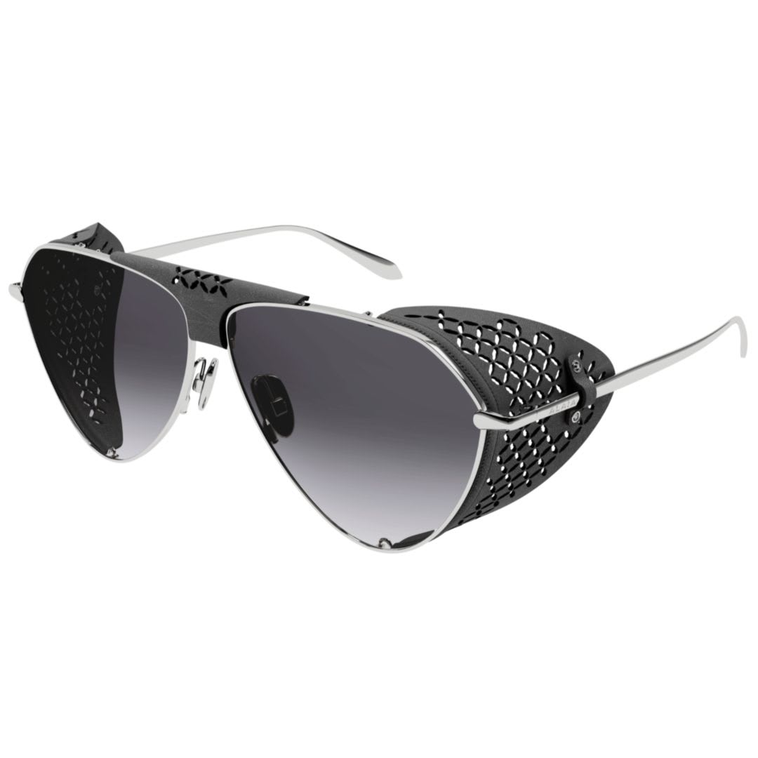Alaïa Aviator-style Perforated Leather And Silver-tone Sunglasses In Black