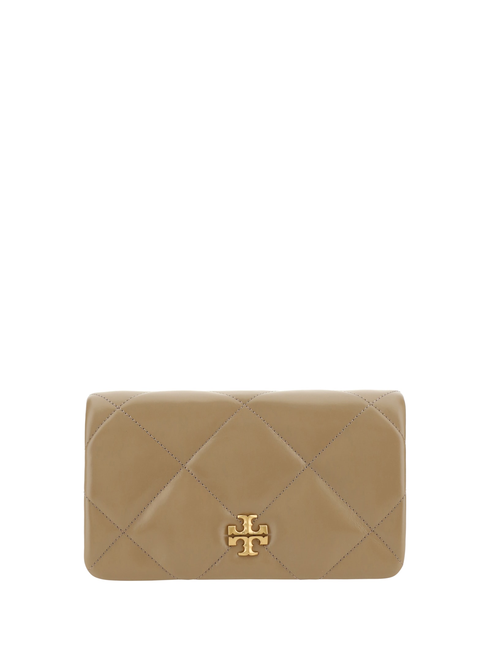 Shop Tory Burch Kira Diamond Shoulder Wallet In Taupe Oak