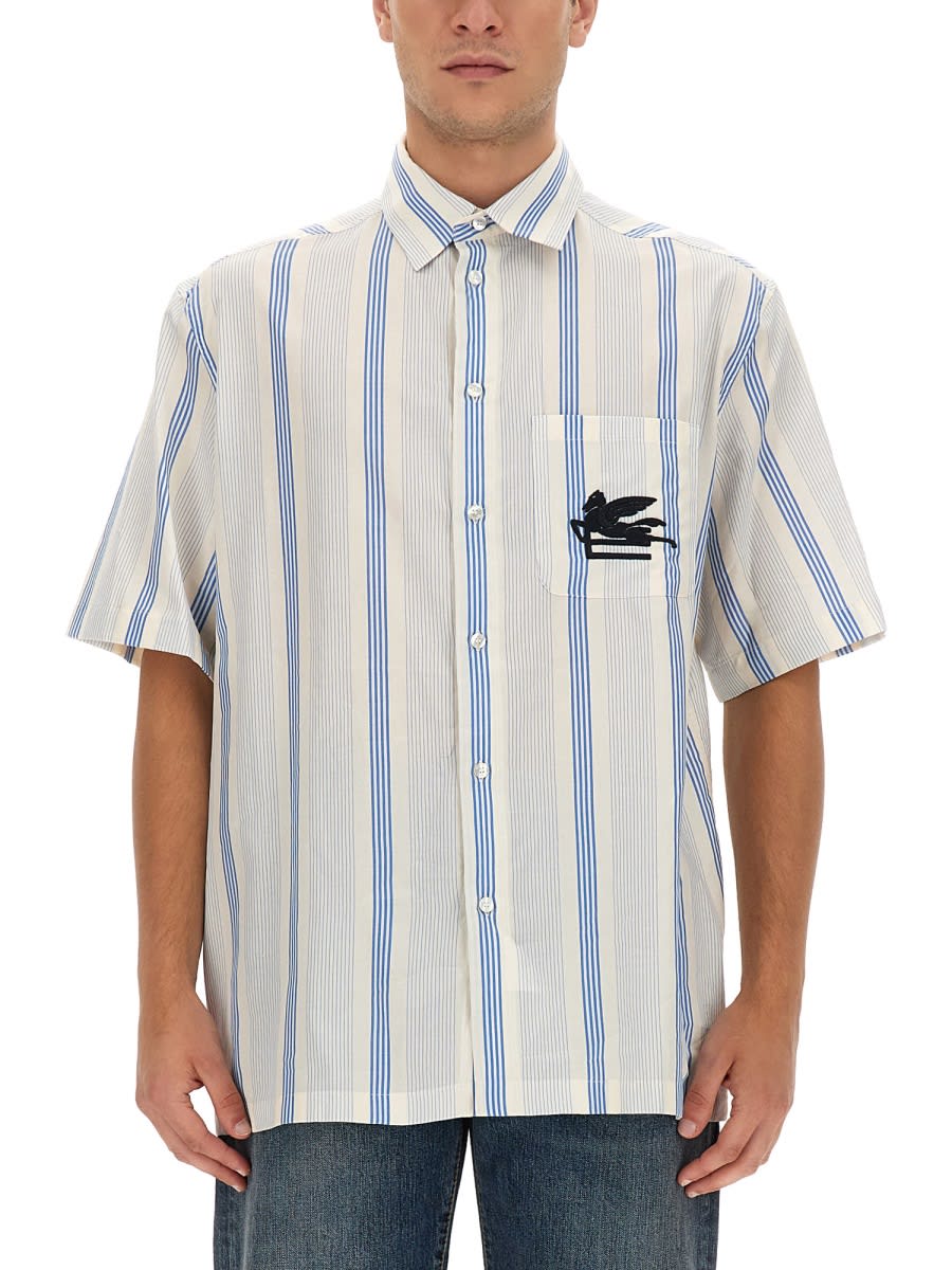 Shop Etro Shirt With Logo In Azure