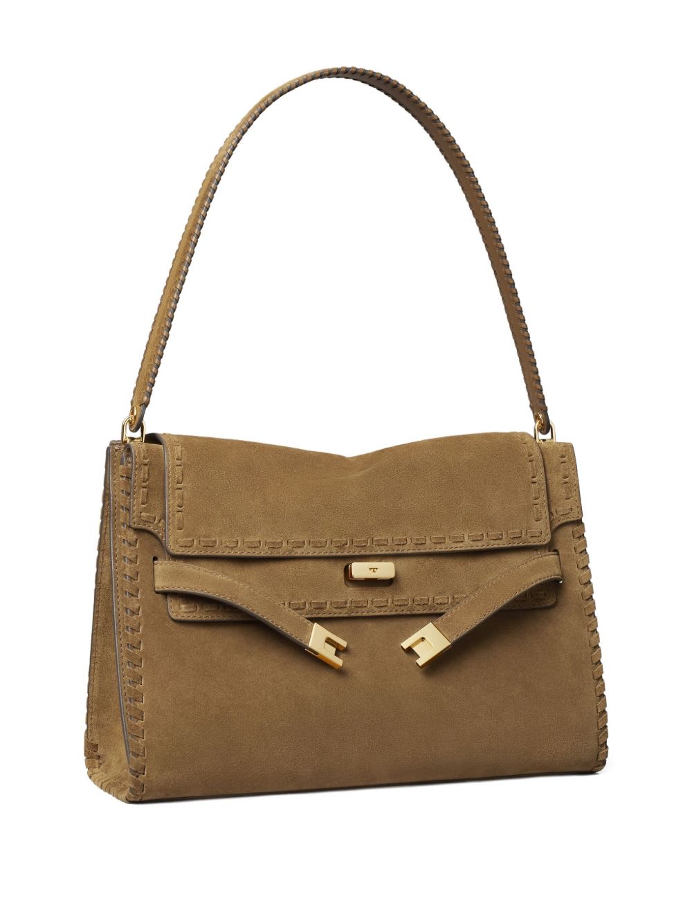 Tory Burch Lee Radziwill Suede Leather Shoulder Bag In Brown