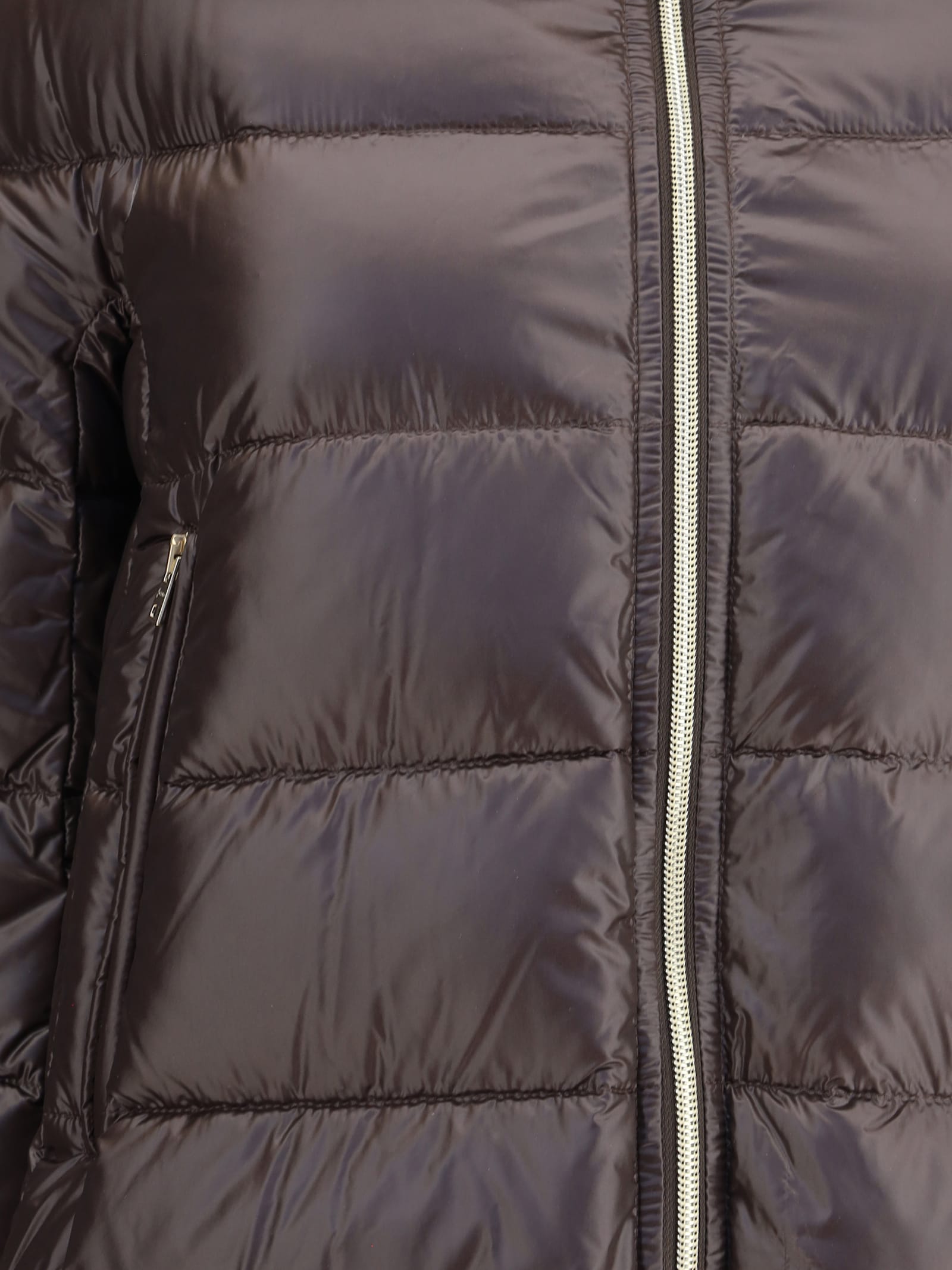 Herno Quilted Padded Midi Jacket With High Collar In Brown
