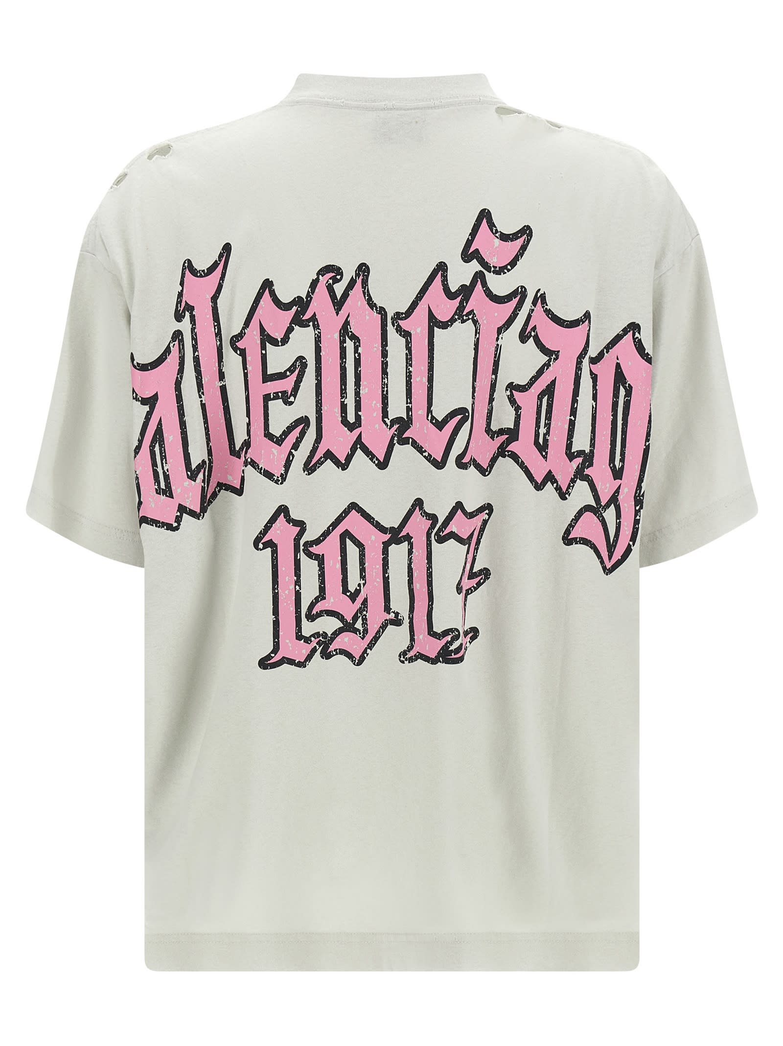 Balenciaga Beige Blackletter Script T-shirt In White