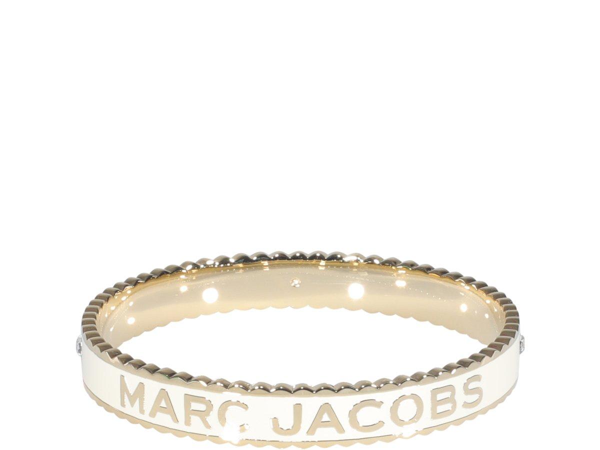 Shop Marc Jacobs The Medallion Logo Detailed Bracelet In Cream/gold