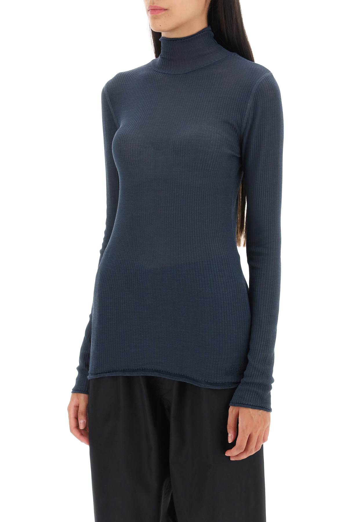 Shop Lemaire Seamless Silk Turtleneck Sweater In Storm Blue (blue)