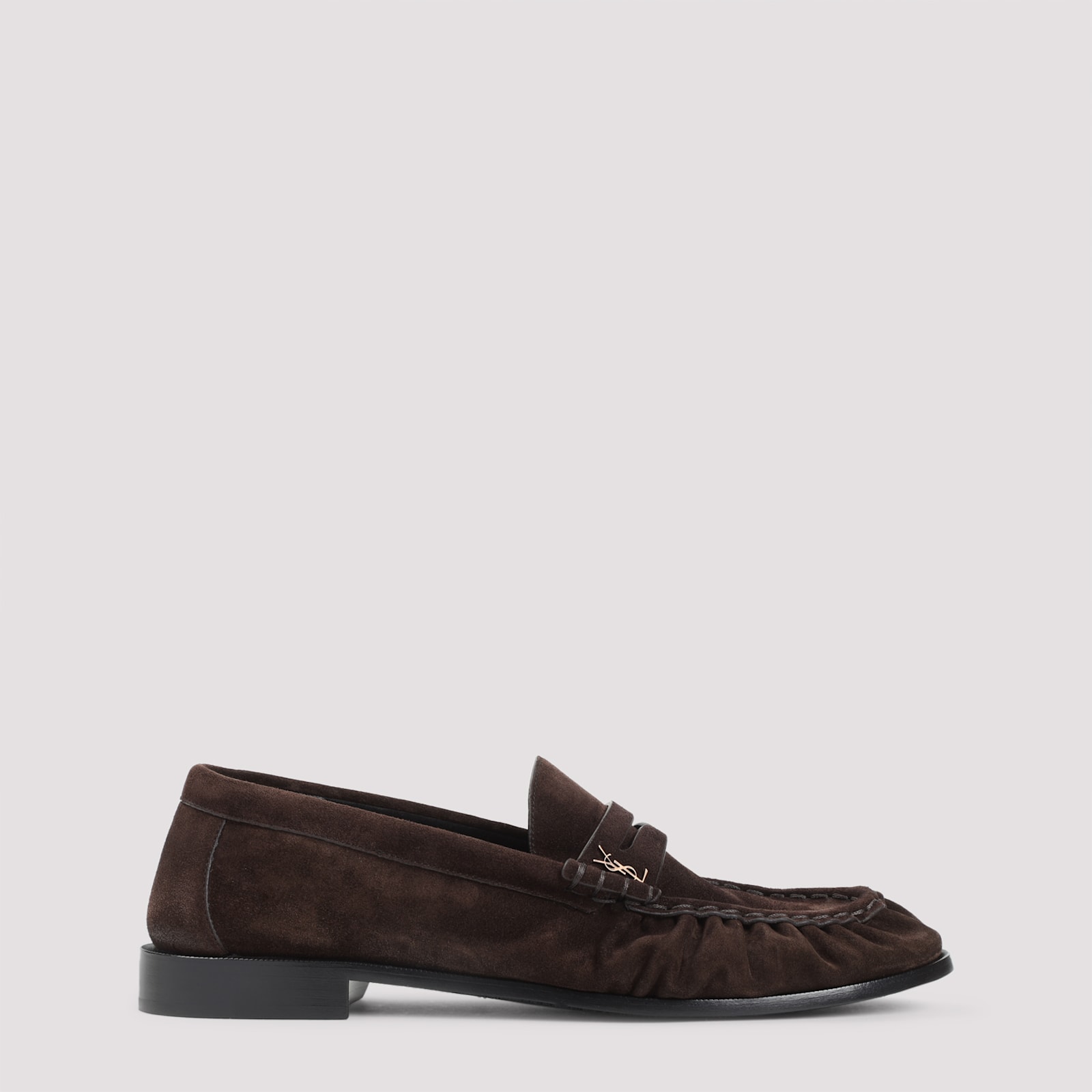 Saint Laurent Suede Loafers With Cassandre Detailing In Brown