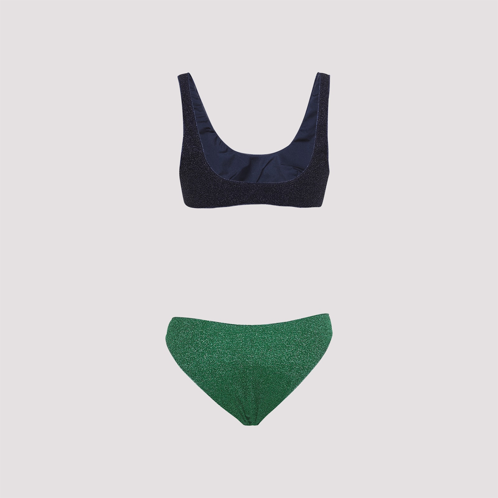 Oseree Oséree Emerald And Night Blue Glittery Two-piece Bikini In Emerald Green Night Blue