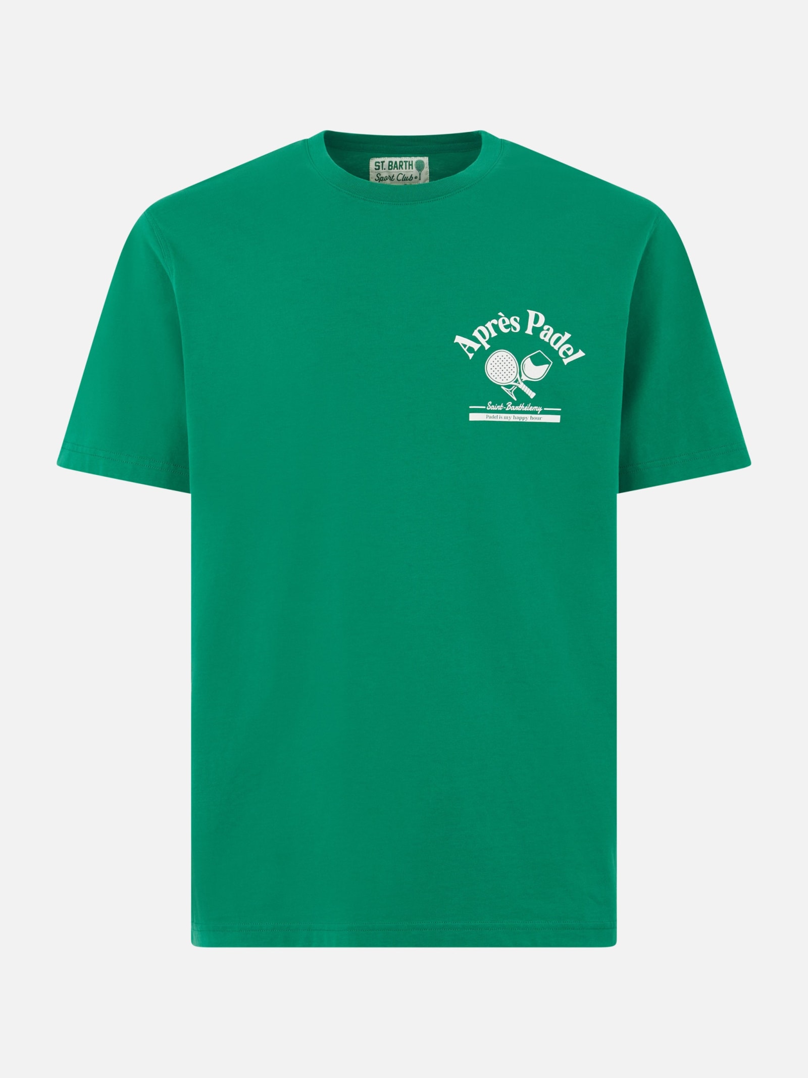 Shop Mc2 Saint Barth Man Heavy Cotton T-shirt With Padel Print In Green