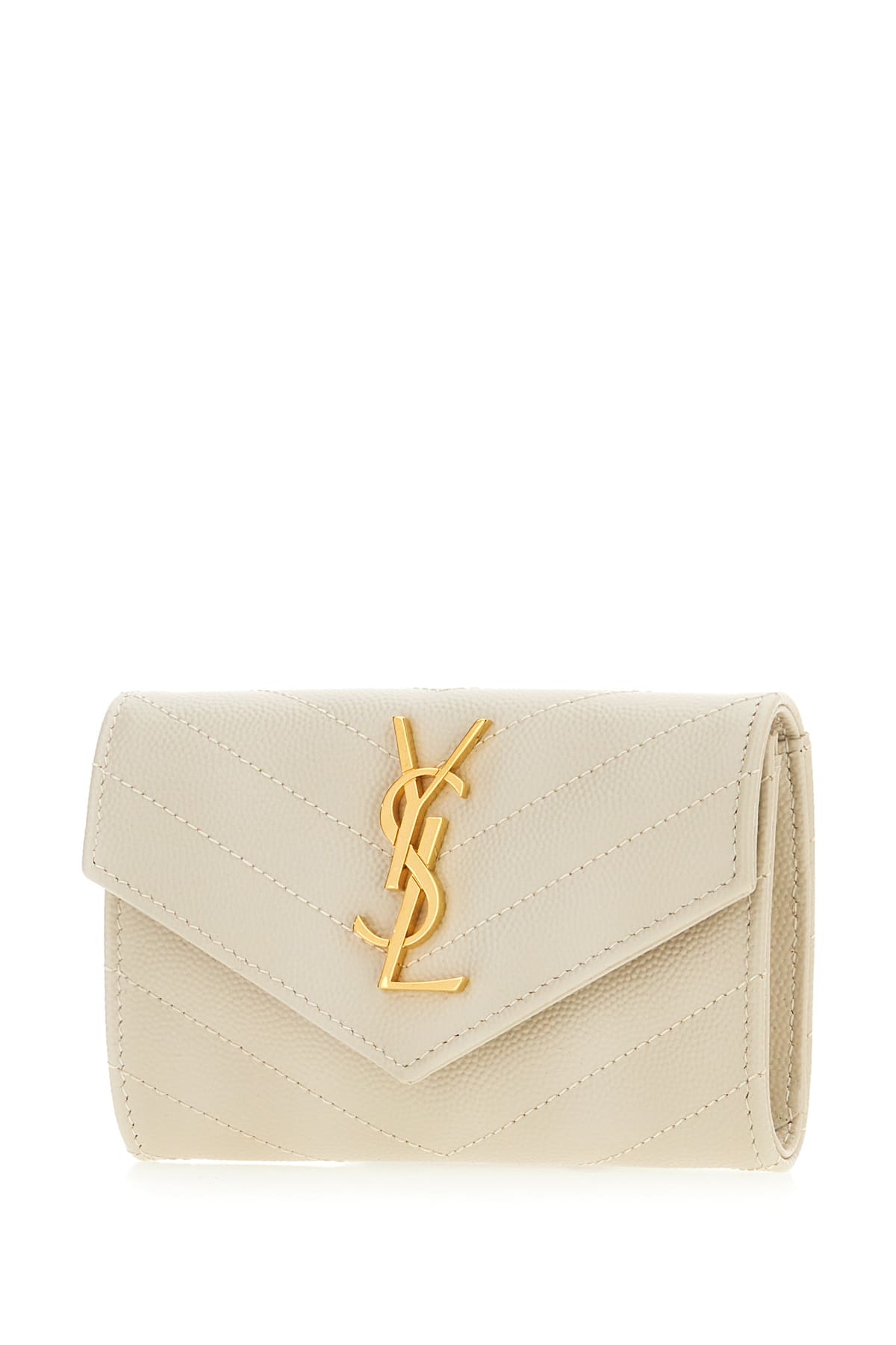 Saint Laurent Cassandre Chevron-quilted Leather Wallet In White