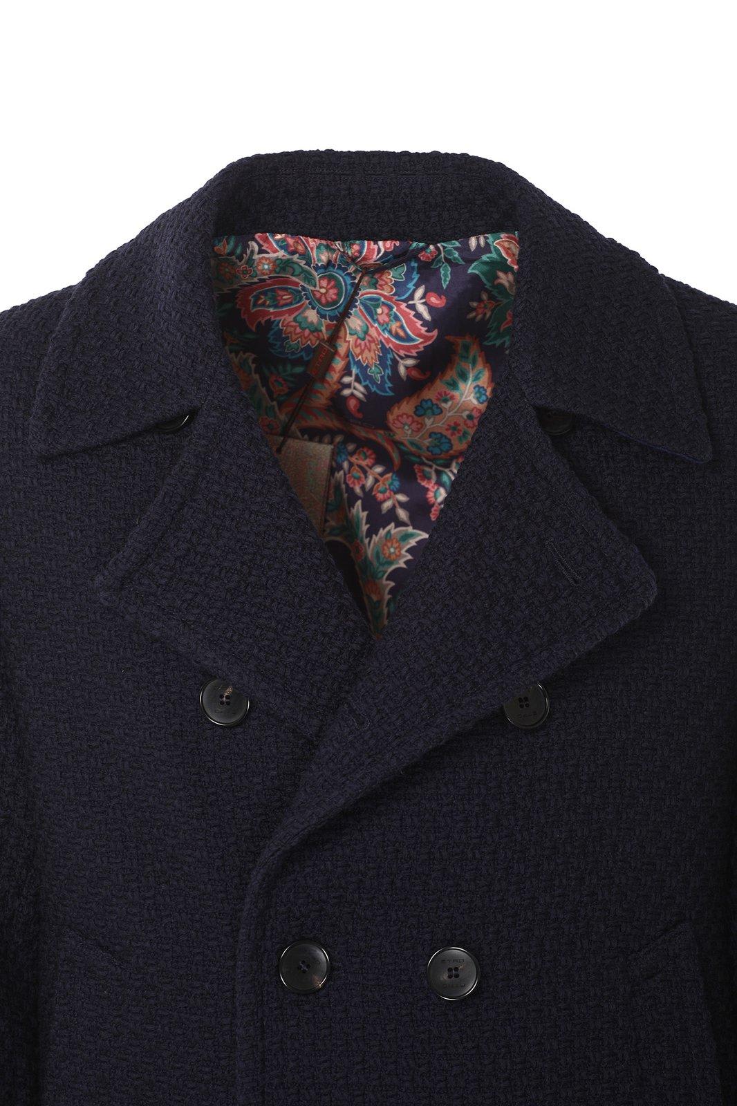 Shop Etro Double-breasted Straight Hem Peacoat In Blue