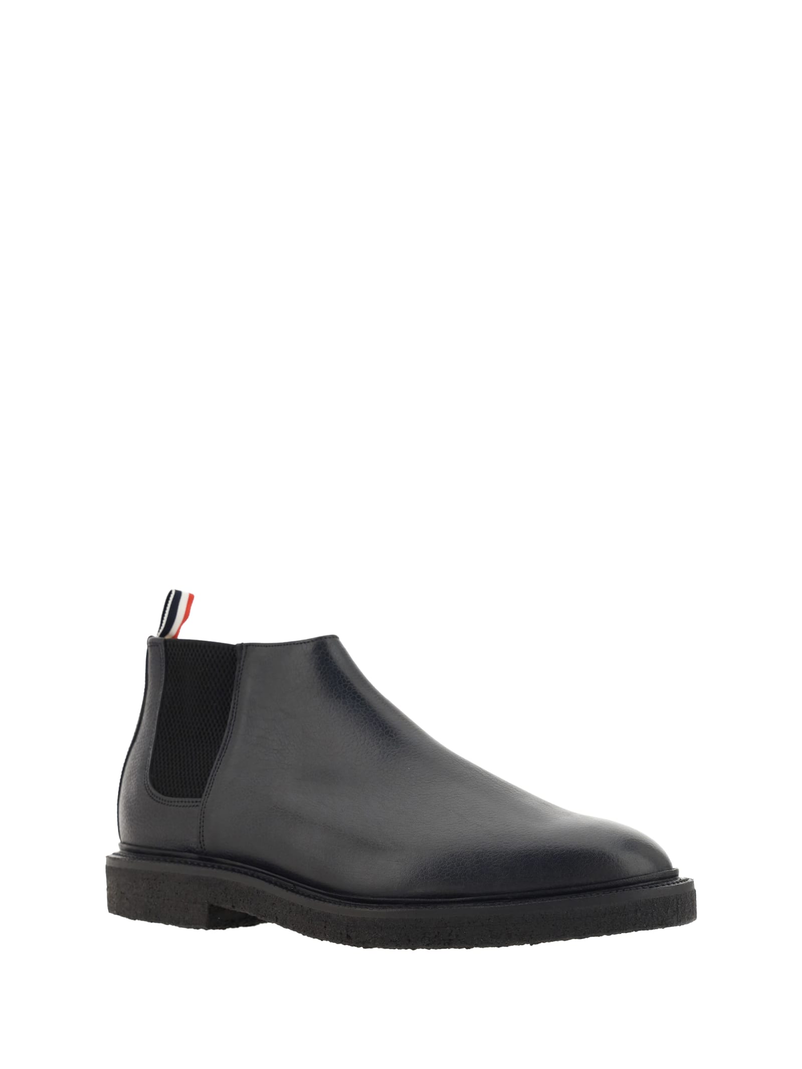 THOM BROWNE BLACK LEATHER ANKLE BOOTS
