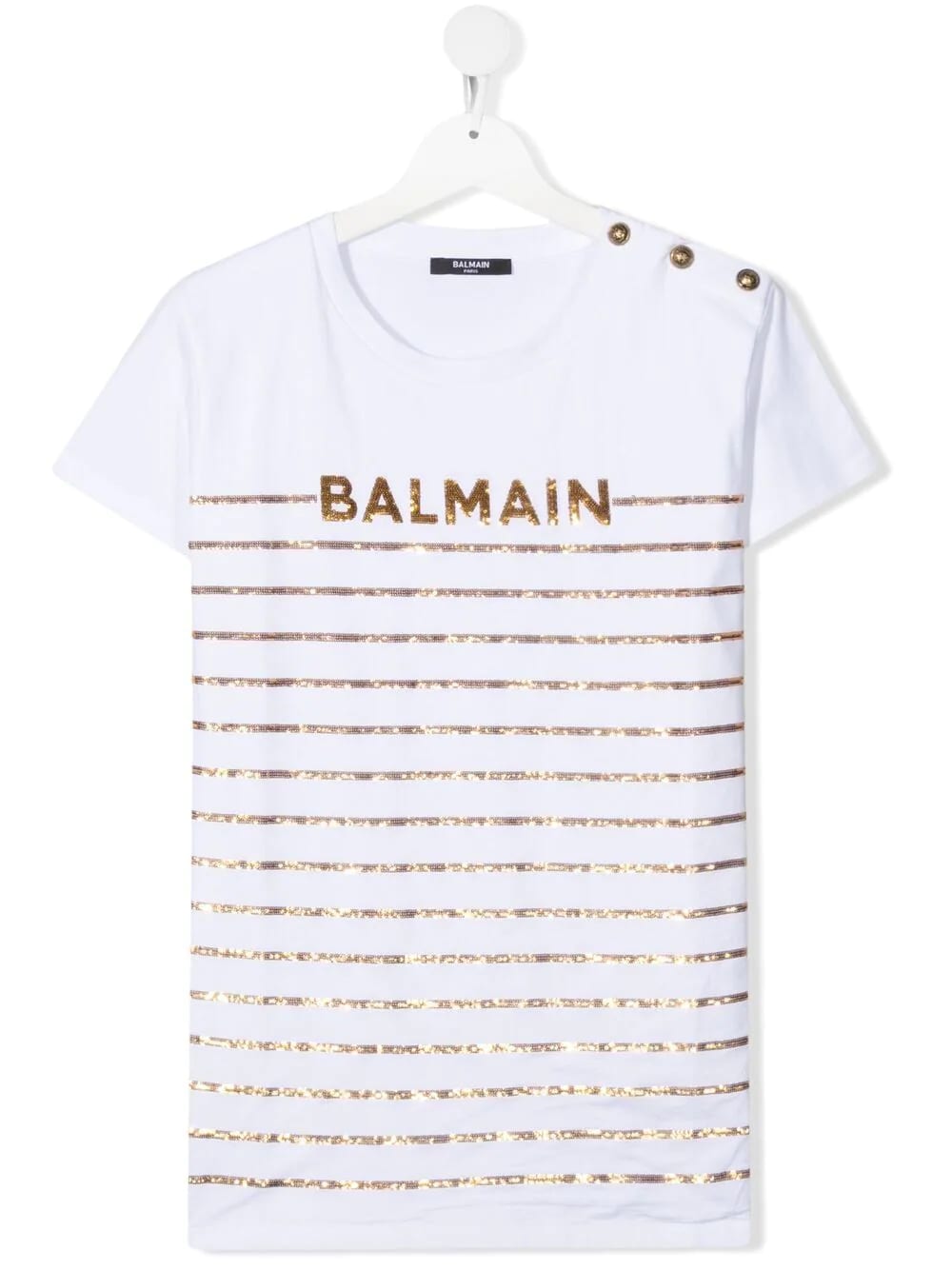 BALMAIN KID BALMAIN WHITE AND GOLD STRIPED T-SHIRT,6O8061-OB690 100
