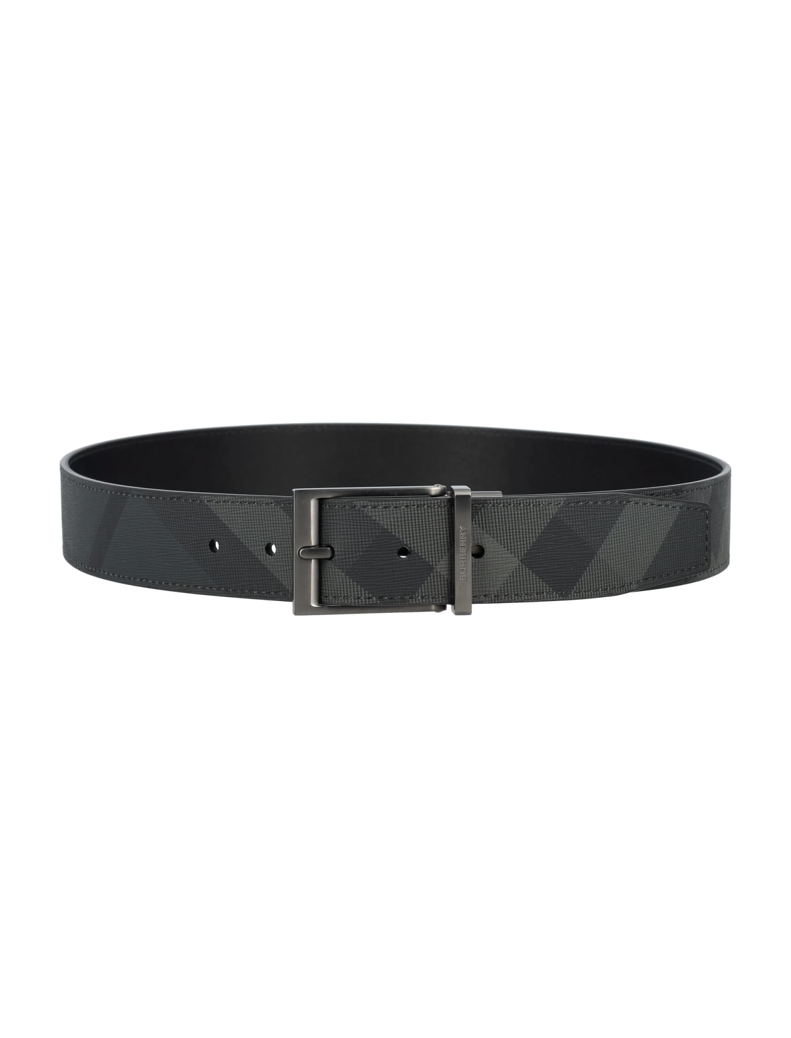 Shop Burberry Reversible Check Belt In Charcoal/graphite