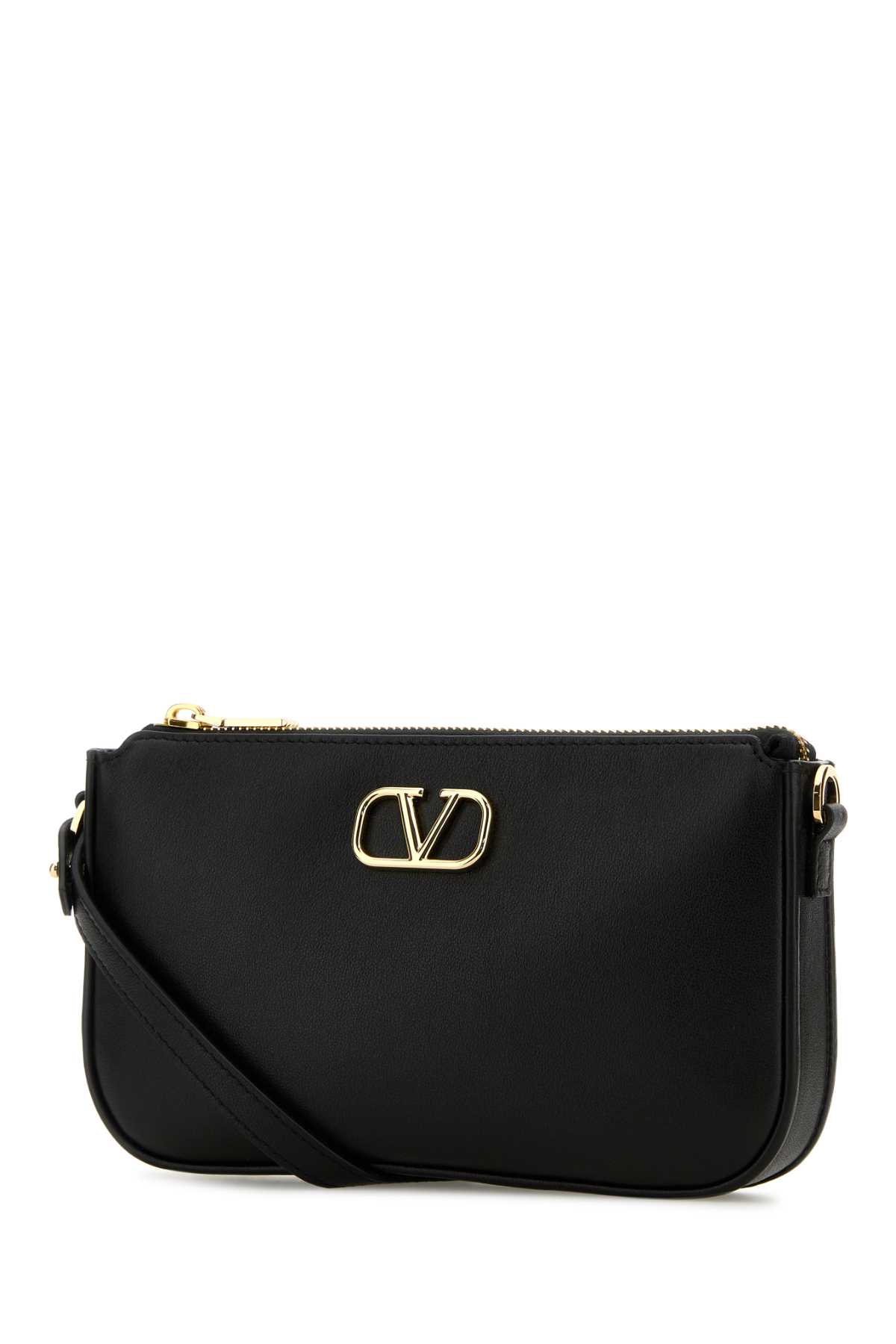 Shop Valentino Black Leather Vlogo Crossbody Bag In Nero