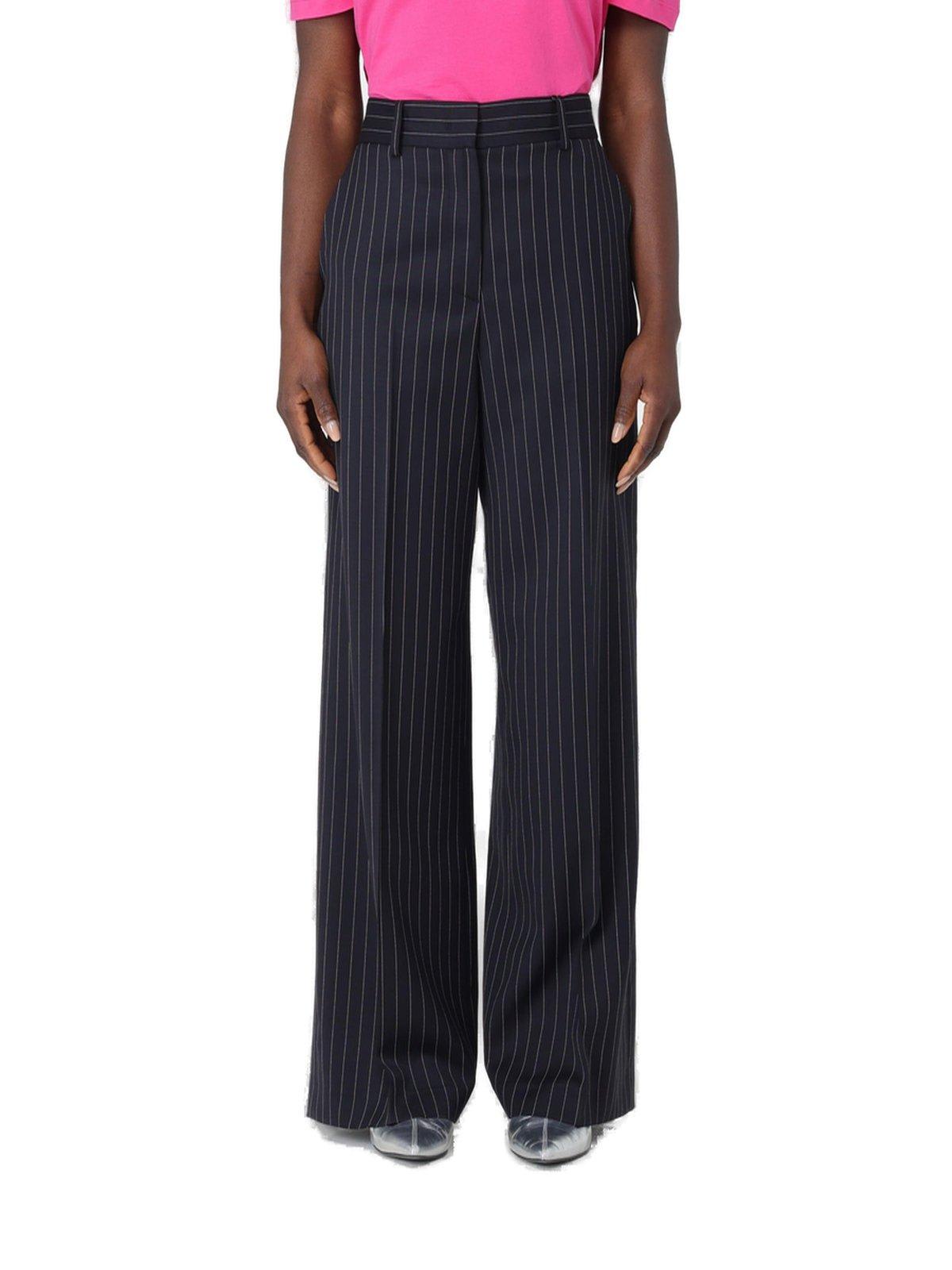 Shop Msgm Pinstriped High-waist Trousers In Blue