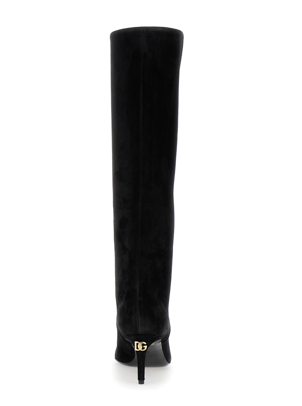 Shop Dolce & Gabbana Black High Boots With Dg Logo In Suede Woman