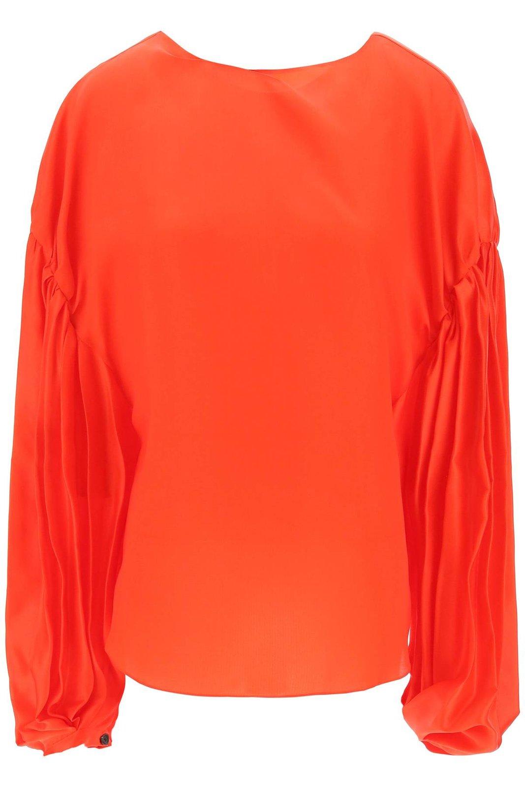 Shop Khaite The Quico Puff-sleeved Blouse In Red