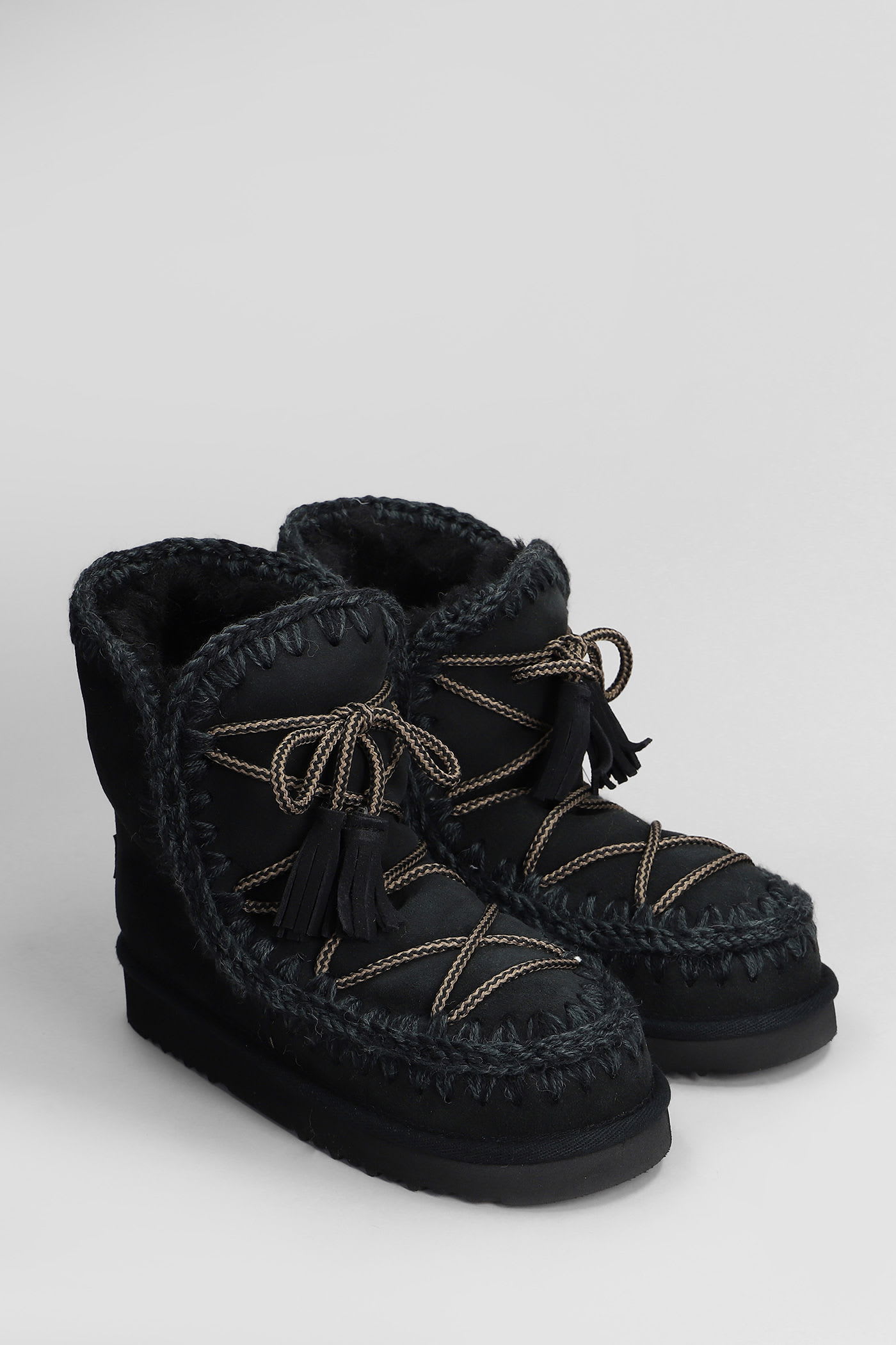 Mou Eskimo 18 Scoubidoo Low Heels Ankle Boots In Black Leather In Black