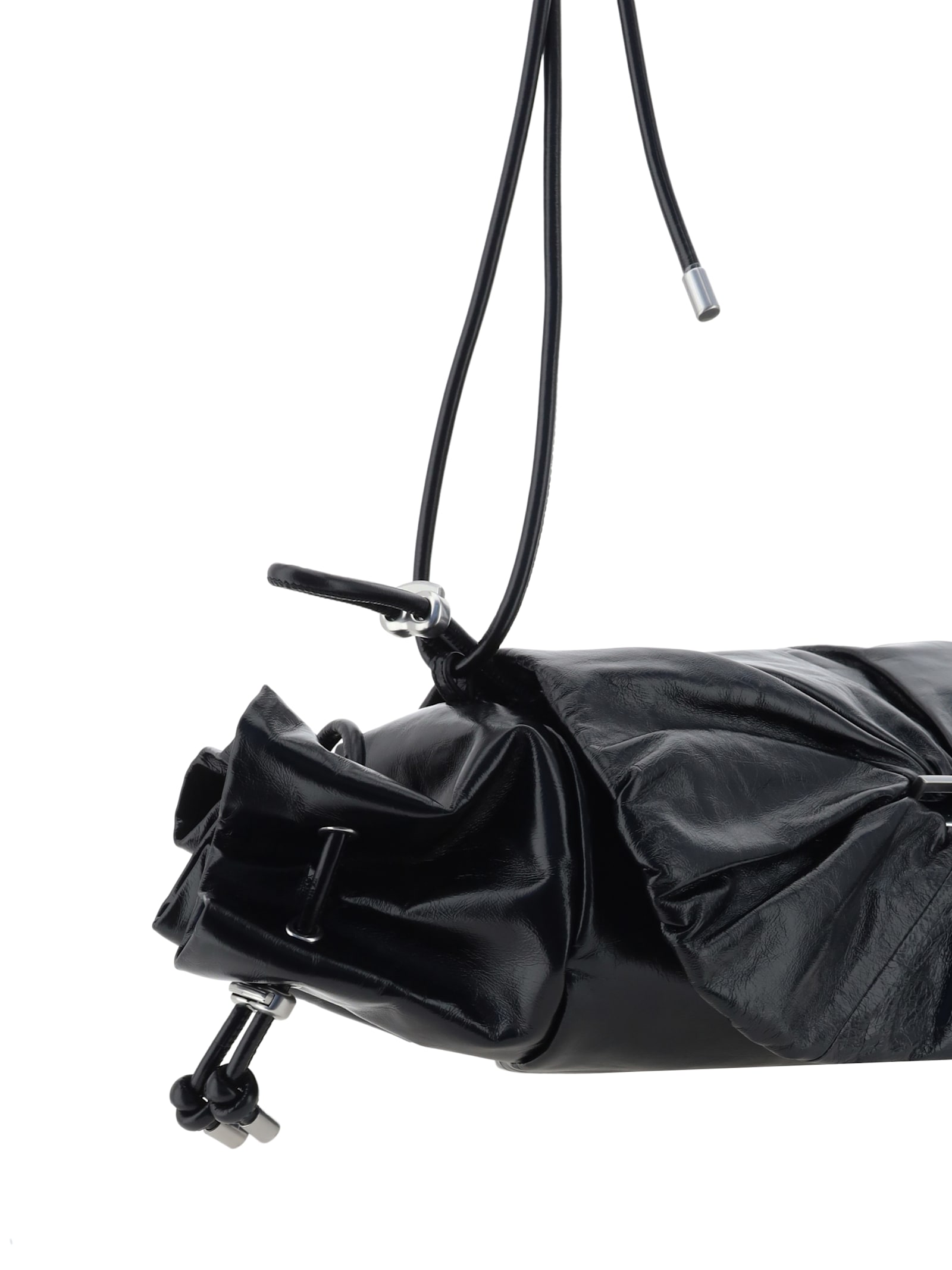 Diesel Rectangular Leather Shoulder Bag With Ruched Detailing In Black