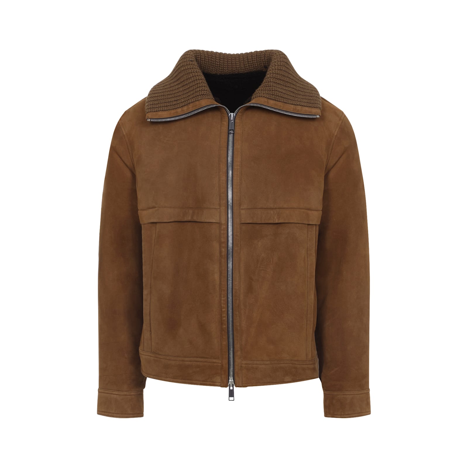 Yves Salomon Suede Finish Down Jacket With Buttoned Cuffs In Brown