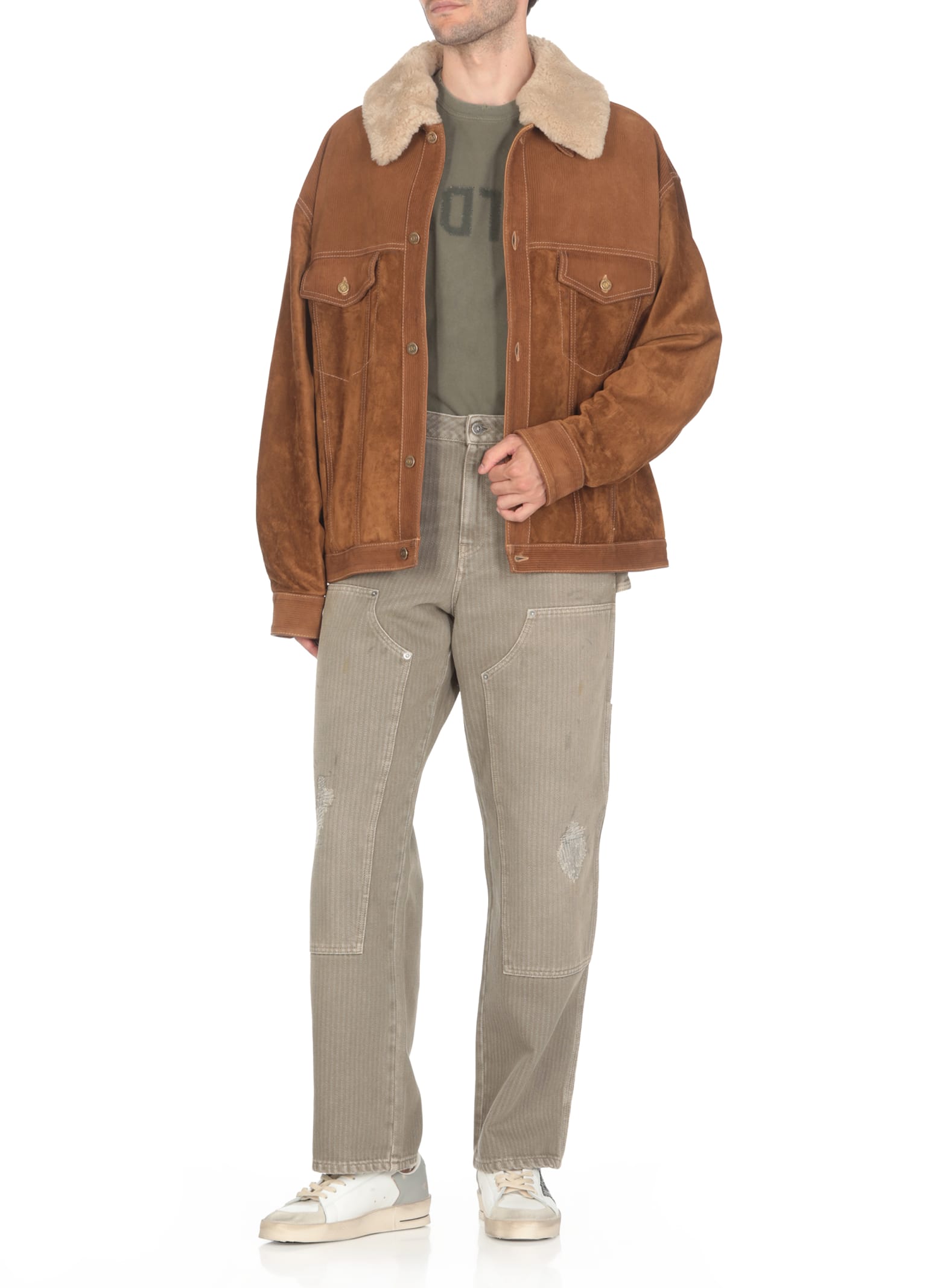 Shop Golden Goose Suede Leather Jacket In Brown