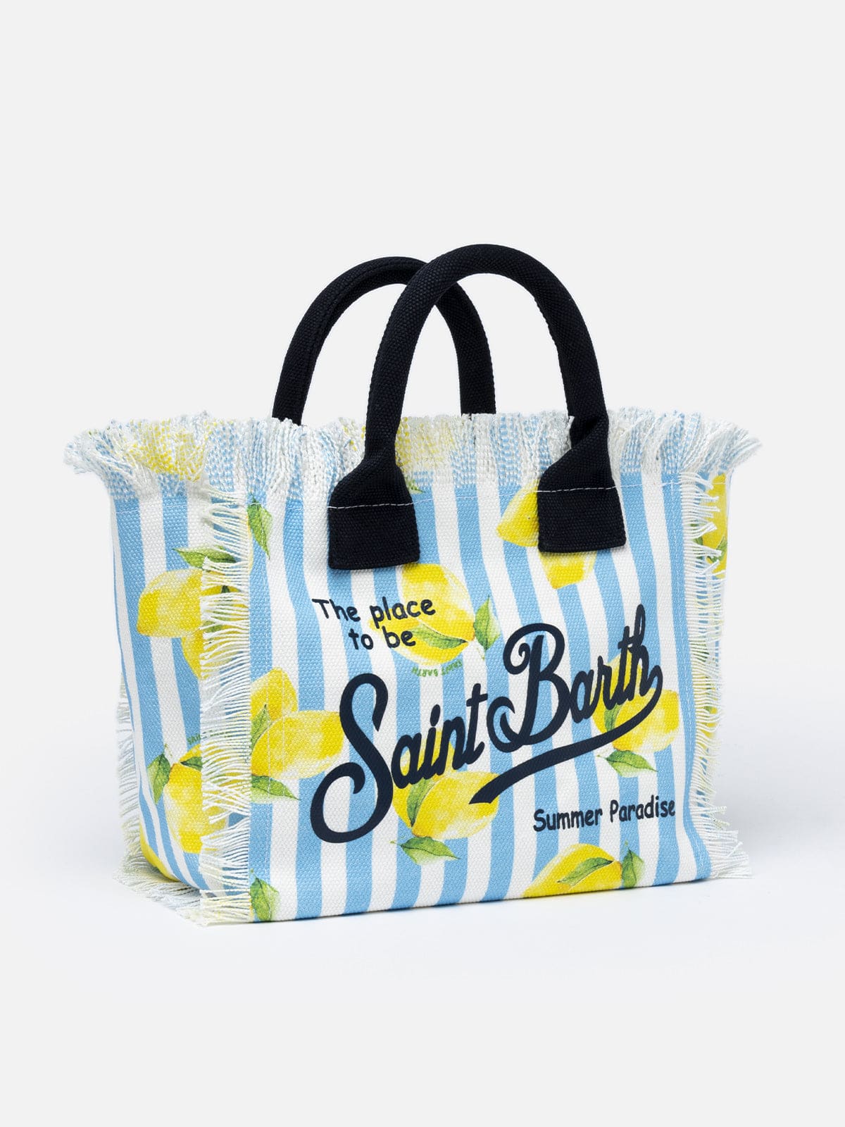 Mc2 Saint Barth Striped Cotton Canvas Colette Handbag In Sky