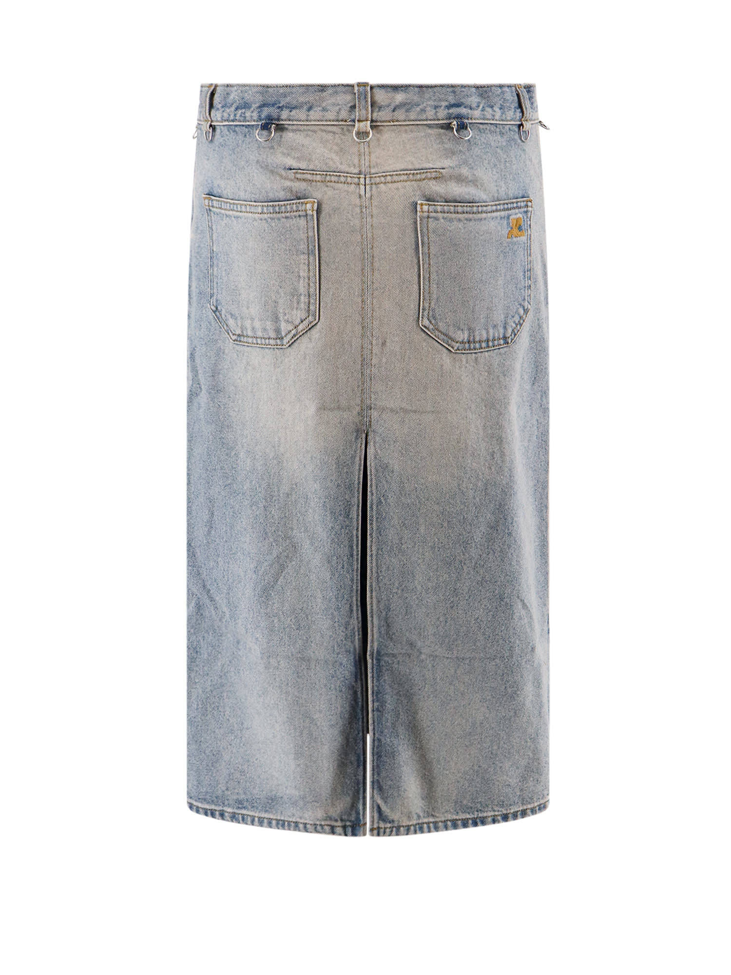 Shop Courrèges Rear Slit 5 Pockets Denim Skirt In Light Blue Wash