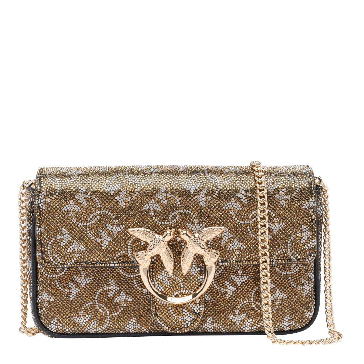 Shop Pinko Monogram Love One Pocket Crossbody Bag In Golden