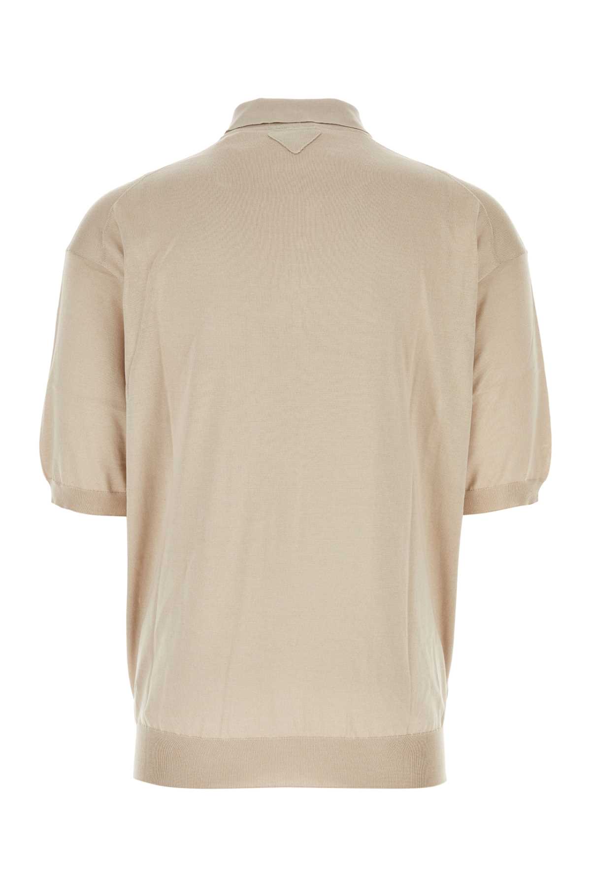 Shop Prada Sand Silk Polo Shirt In Calce