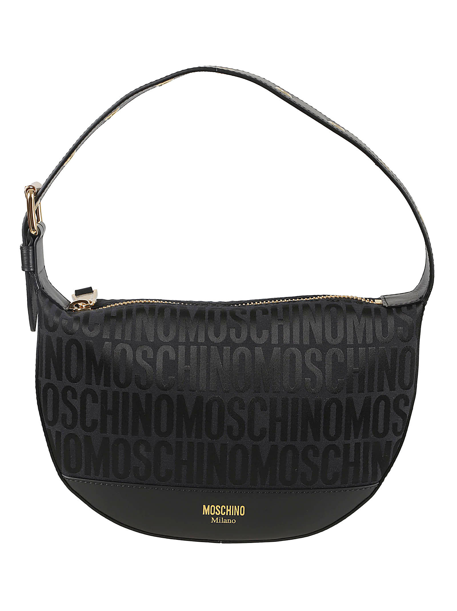 Shop Moschino Jacquard Logo Shoulder Bag In Black