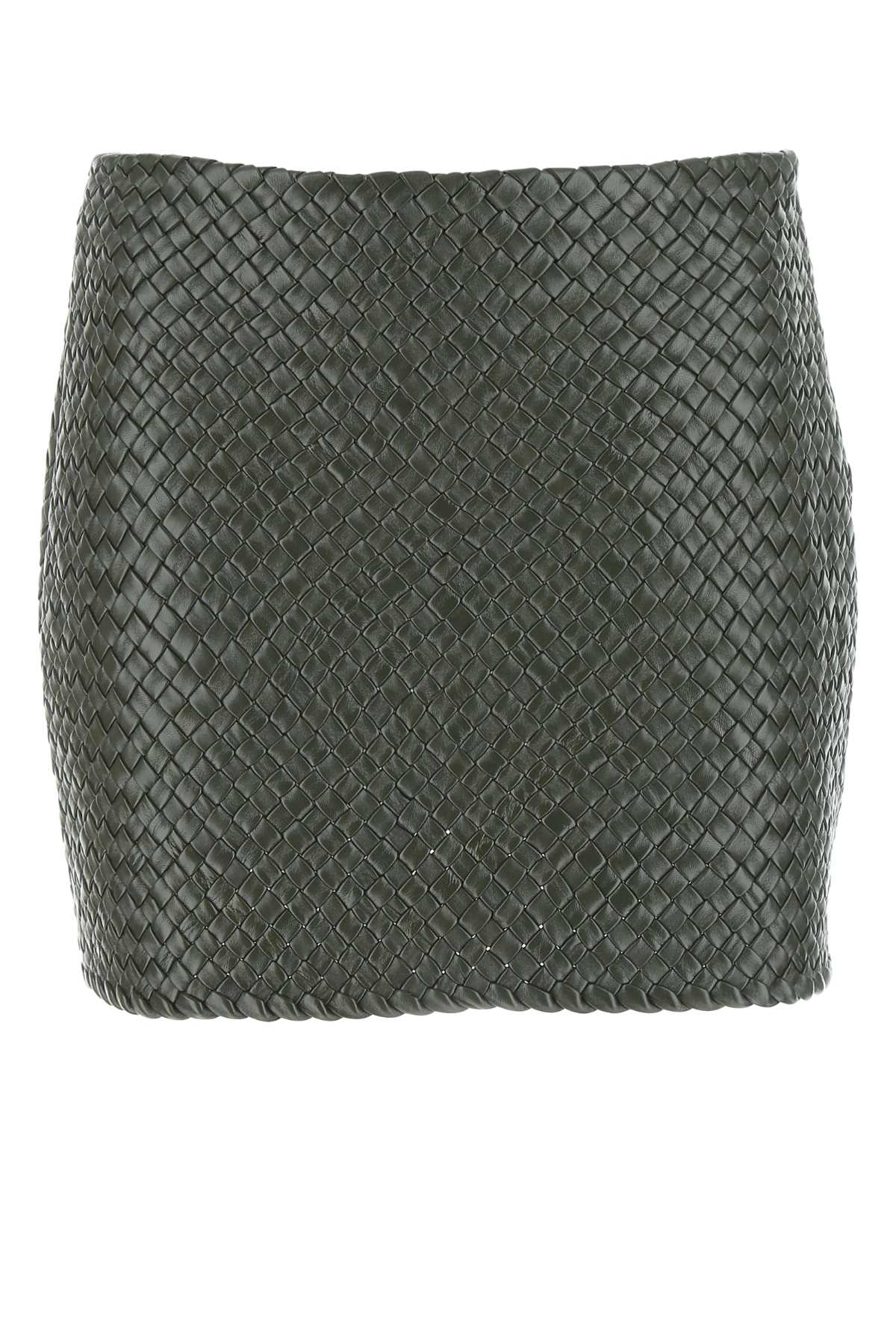 Shop Bottega Veneta Army Green Leather Mini Skirt In 2275