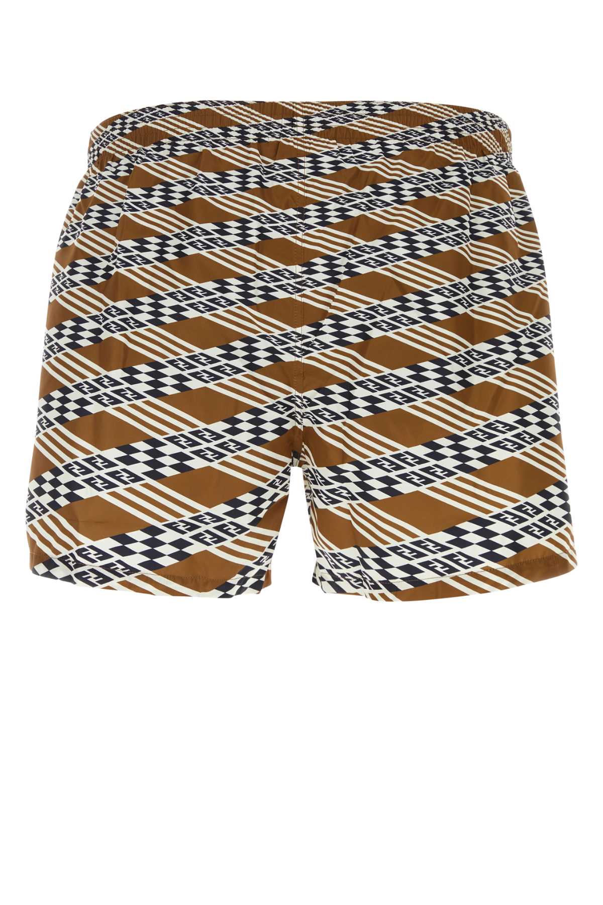 Shop Fendi Printed Polyester Swimming Shorts In Tobaccoblack