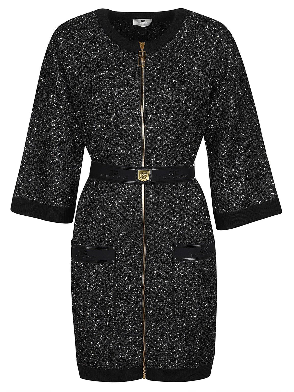 Shop Elisabetta Franchi Sequin Thread Mini-dress In Black