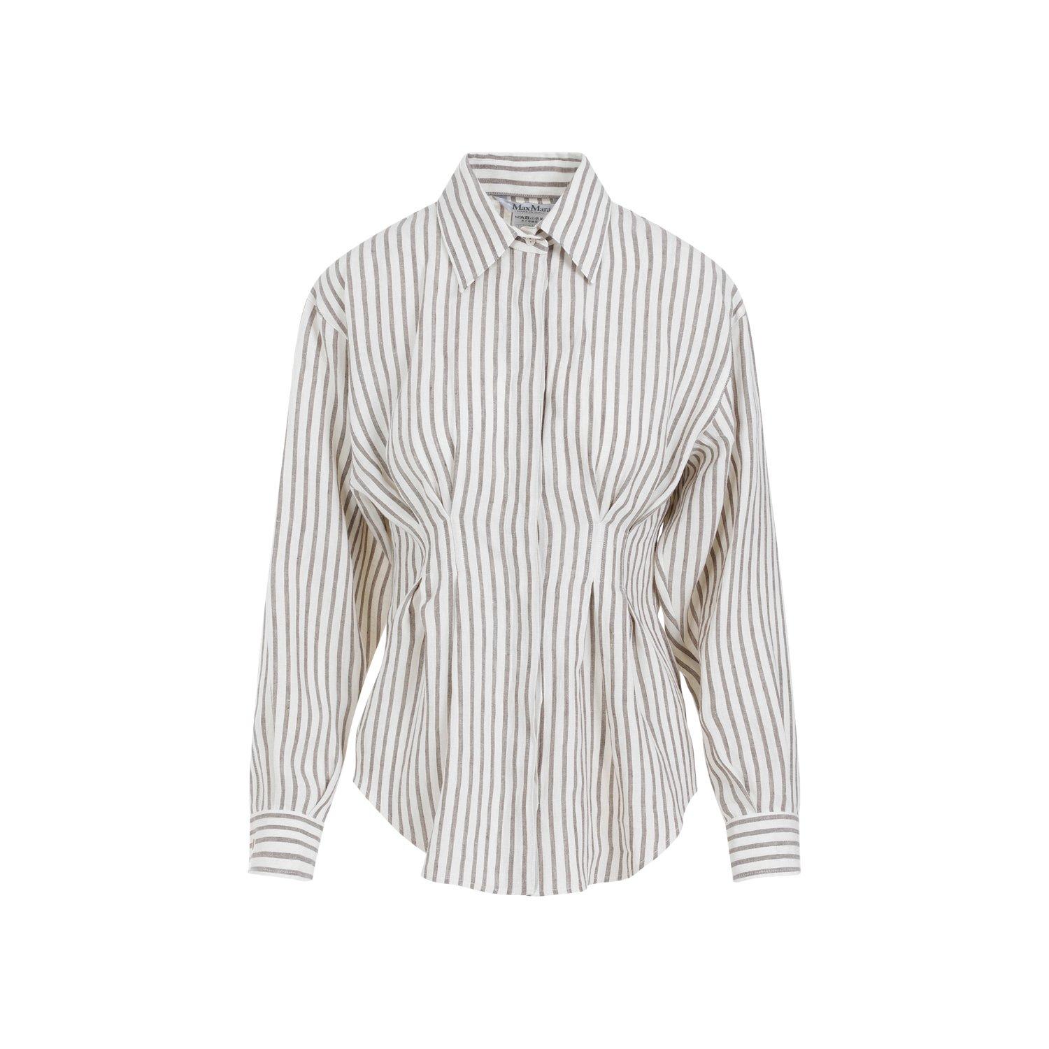 Shop Max Mara Striped Collared Long-sleeve Shirt In White