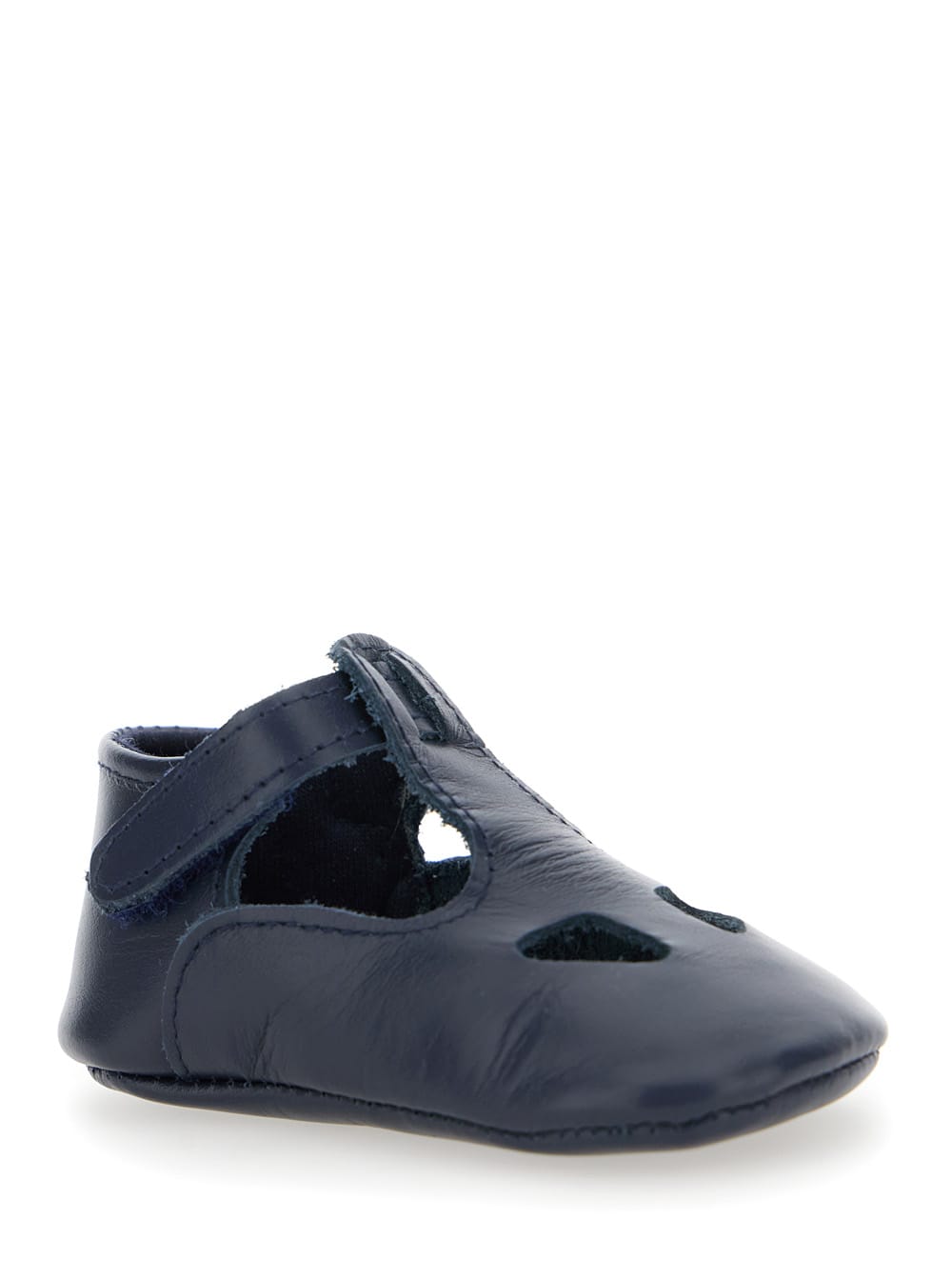 IL GUFO BLUE BALLET SHOES WITH CUT-OUT ON THE FRONT AND TOUCH-STRAP CLOSURE IN LEATHER BABY