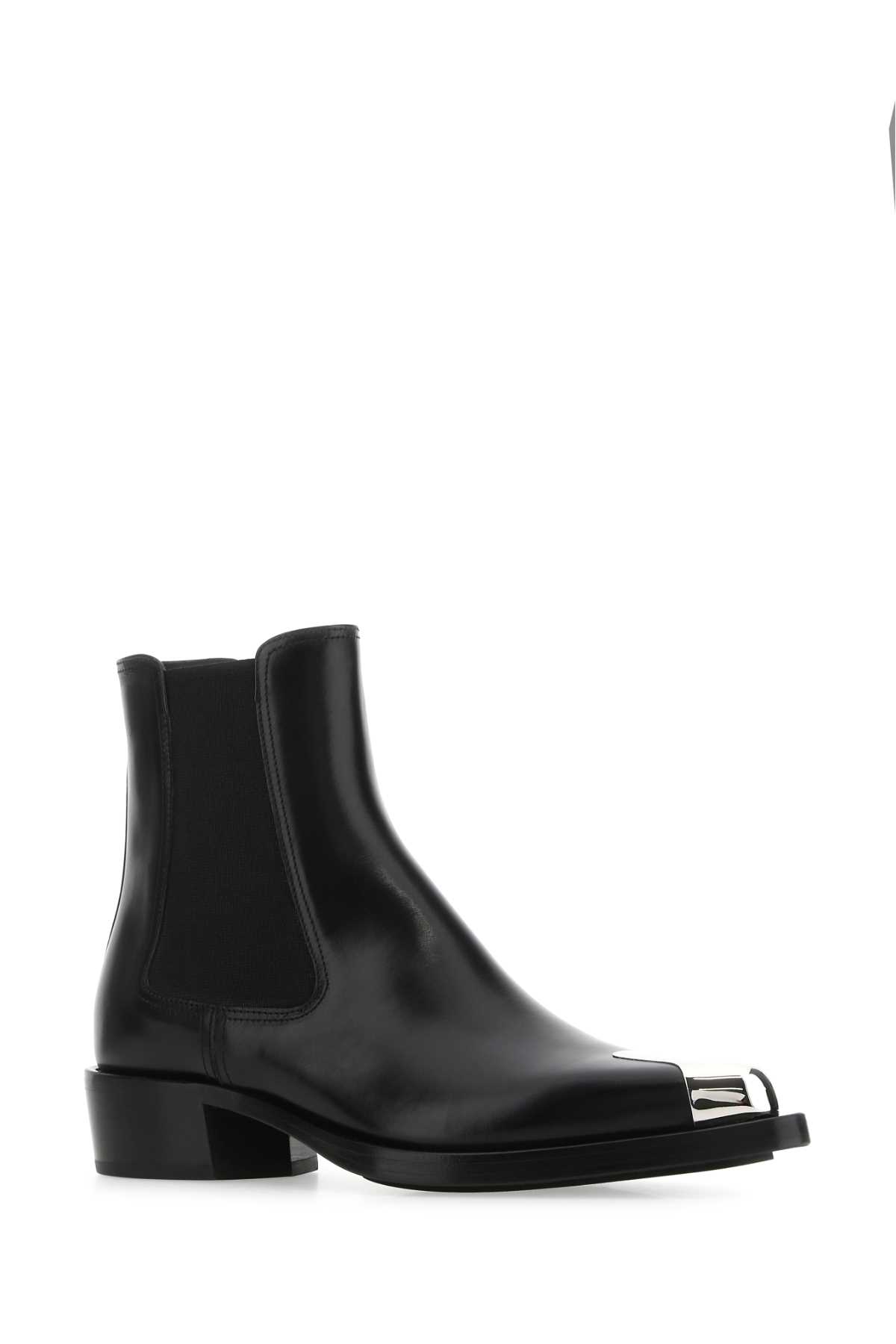 Alexander Mcqueen Black Leather Ankle Boots In 1081