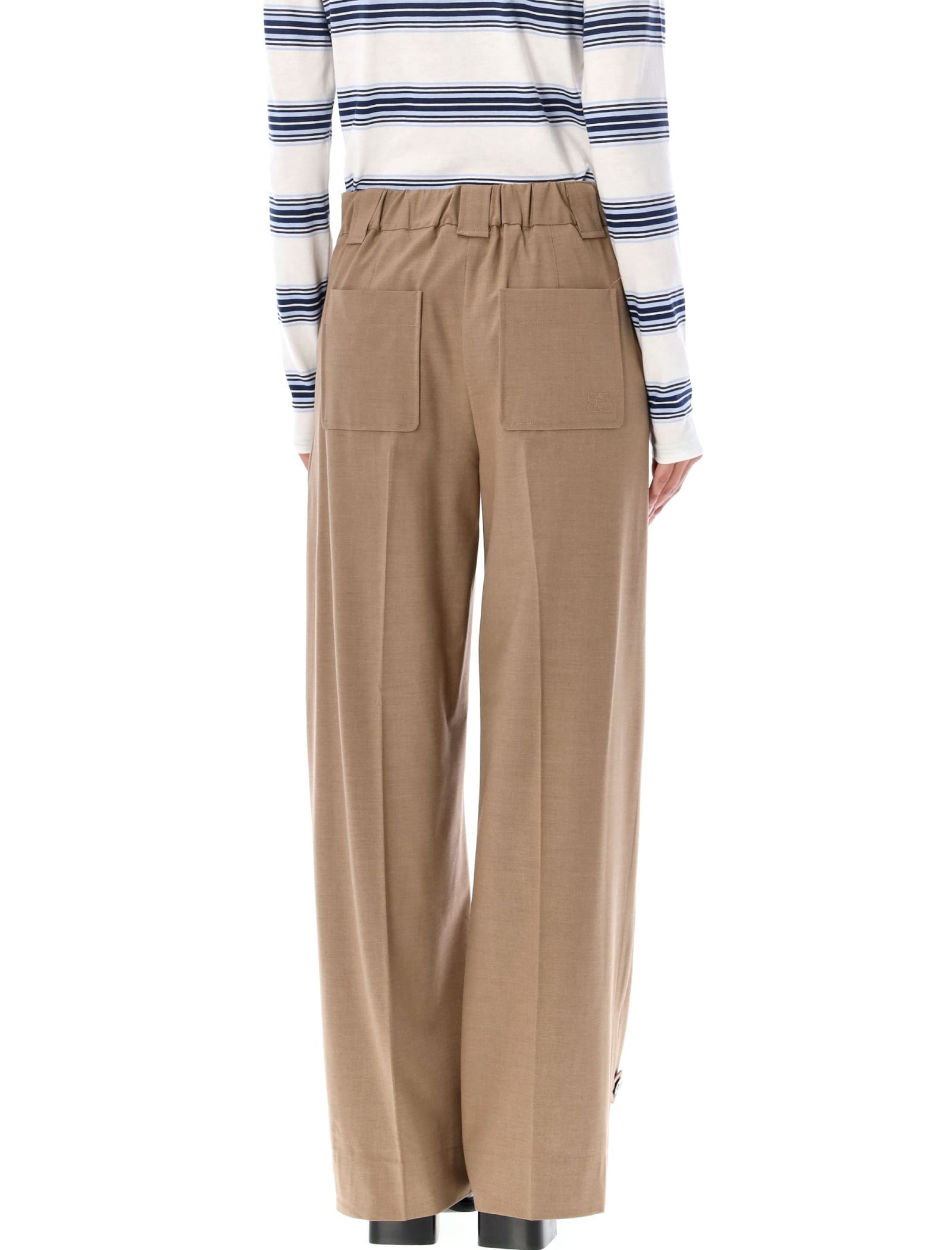 Shop Ganni Drapey Mid Waist Pants In Tigers Eye