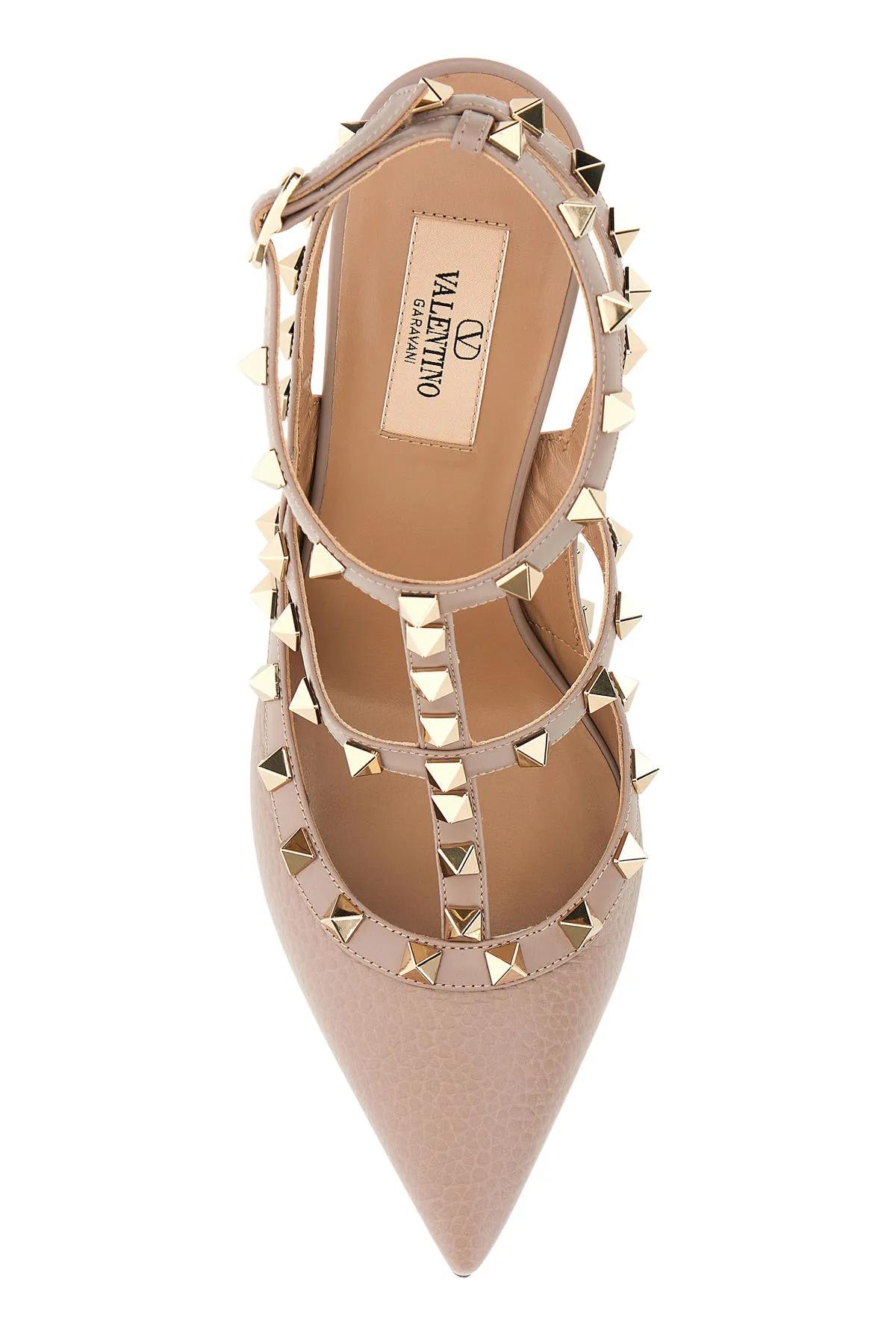 Shop Valentino Antiqued Pink Leather Rockstud Pumps In Poudre