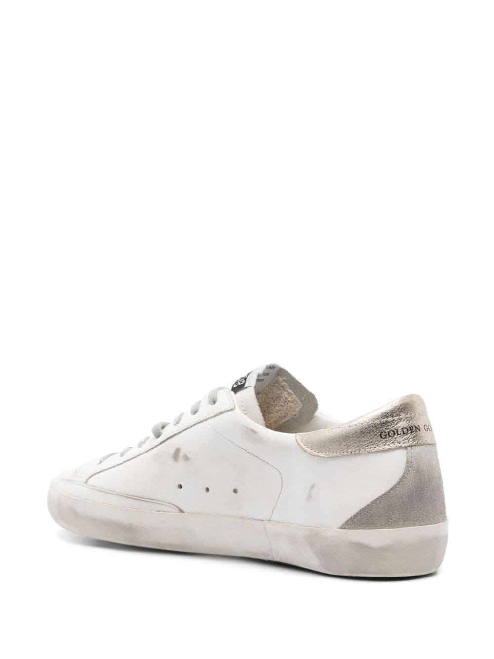 Shop Golden Goose Super Star Leather Upper And Star Laminated Heel Suede Spur With Metal Lettering In White Red Platinum Ice