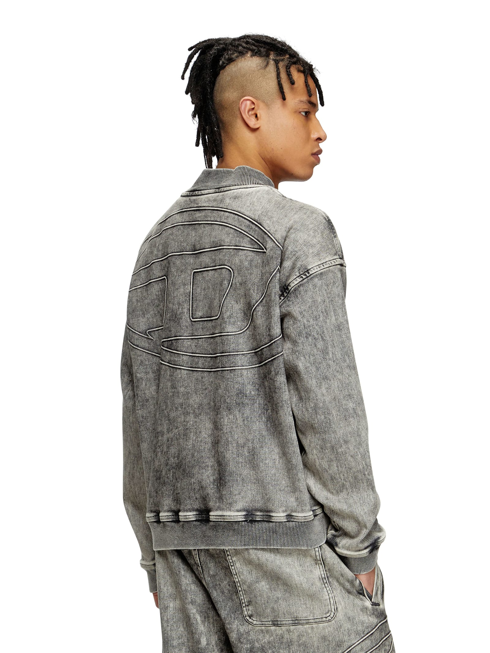 Diesel Track Denim Zip-up Sweater With Oval D