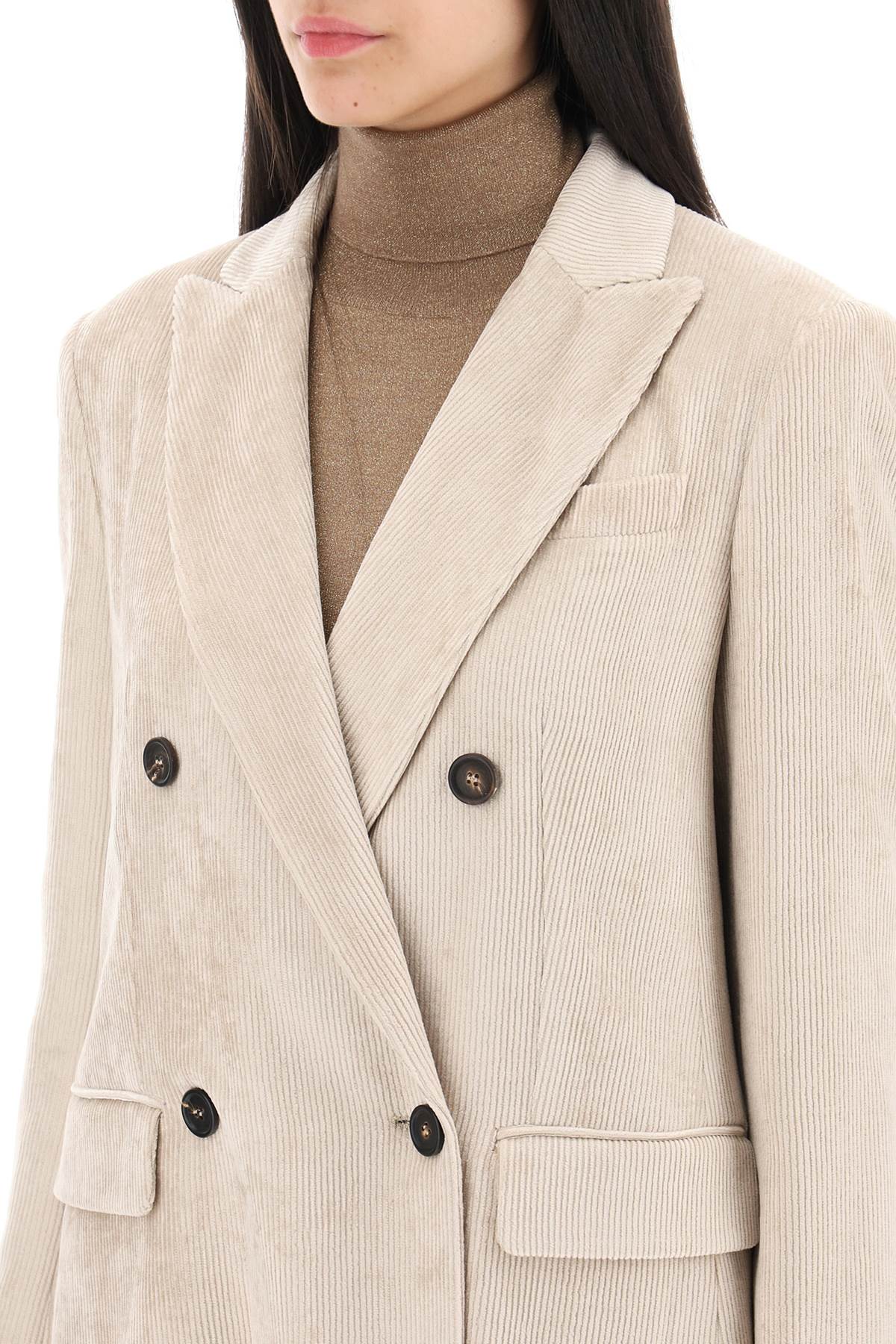 Shop Brunello Cucinelli Deconstructed Double-breasted Blazer In Corduroy In Beige