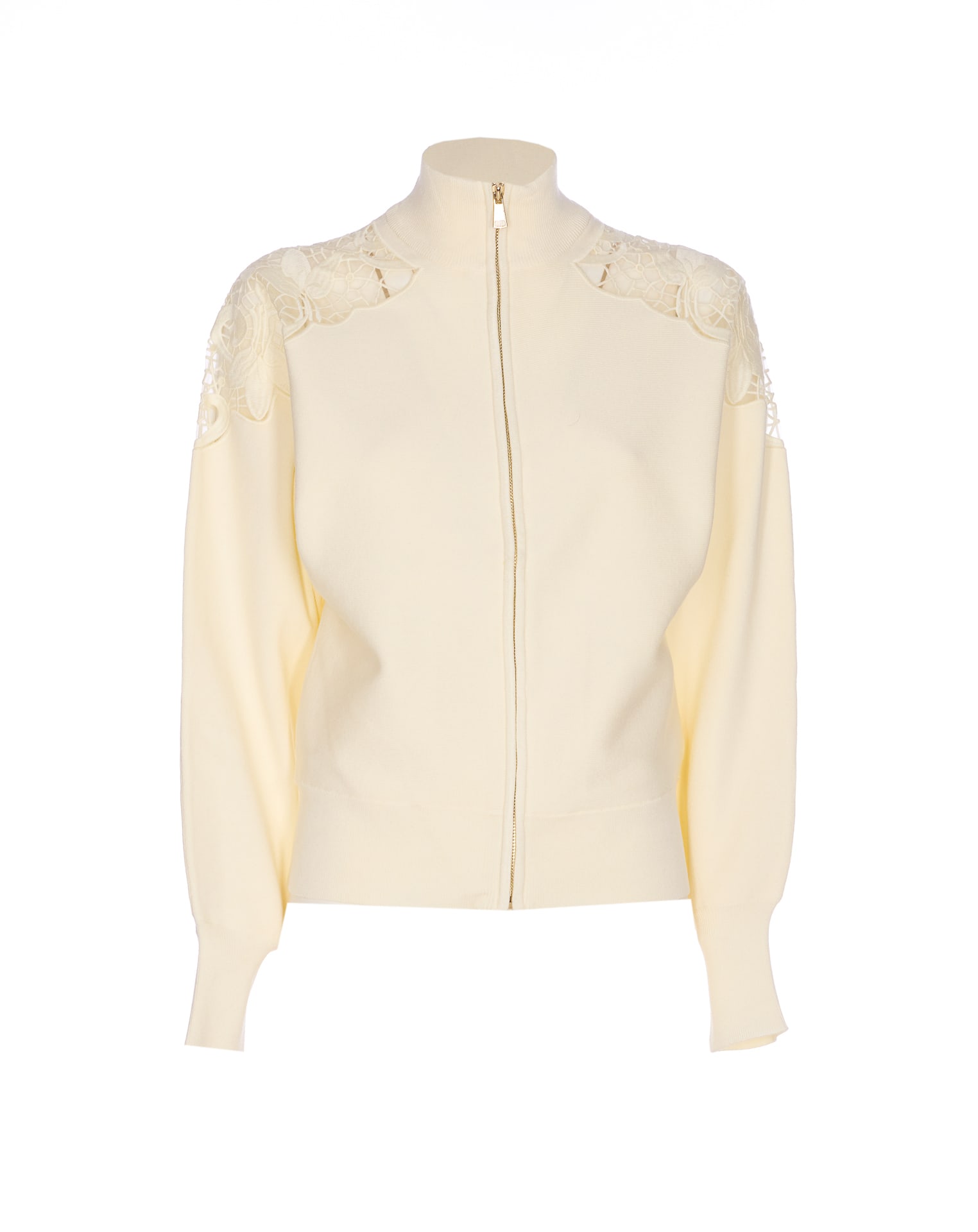 Twinset Lace-insert Zip-front Cardigan In Neutral