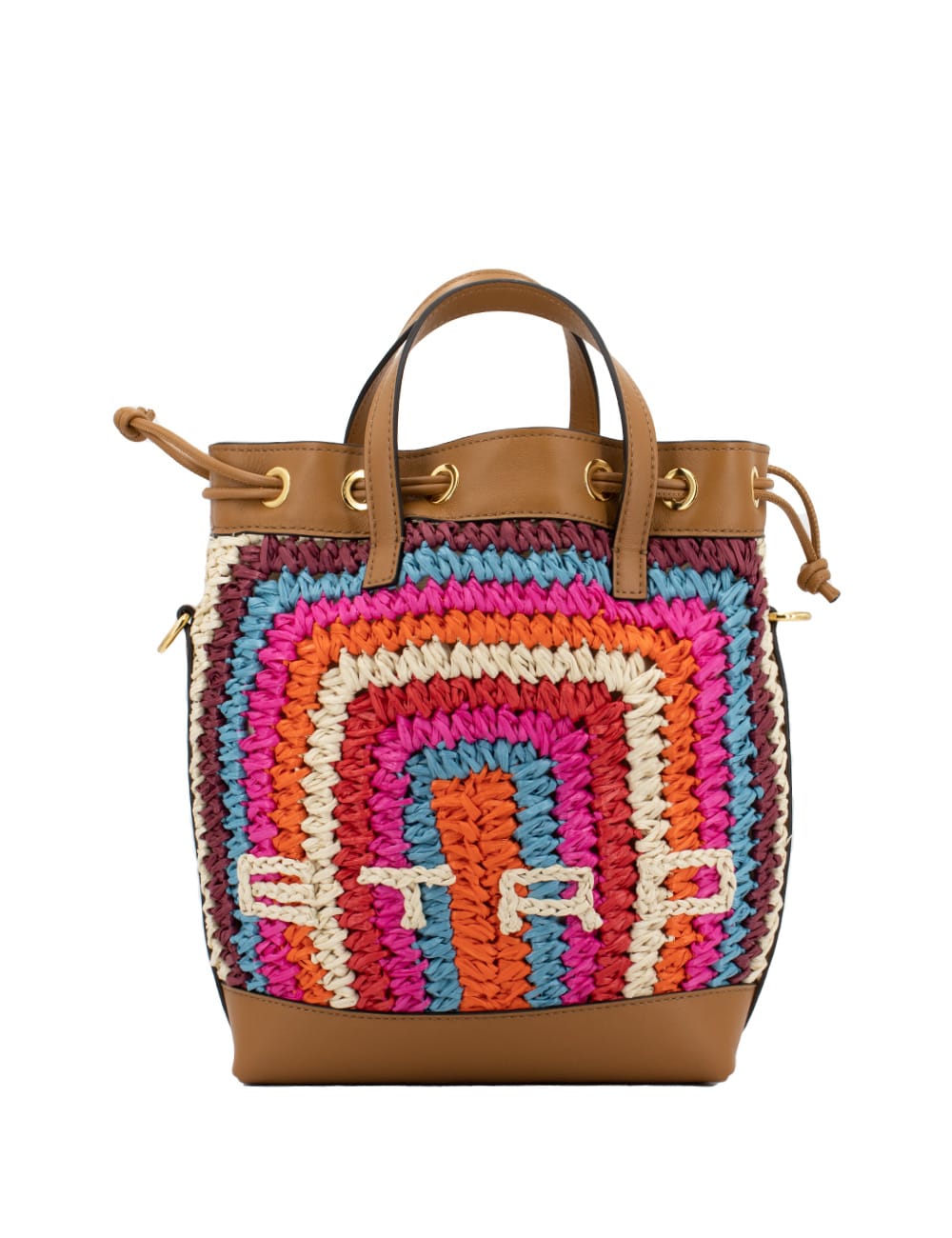 Etro Large Multi-coloured Striped Raffia Bucket Bag In Multicolore